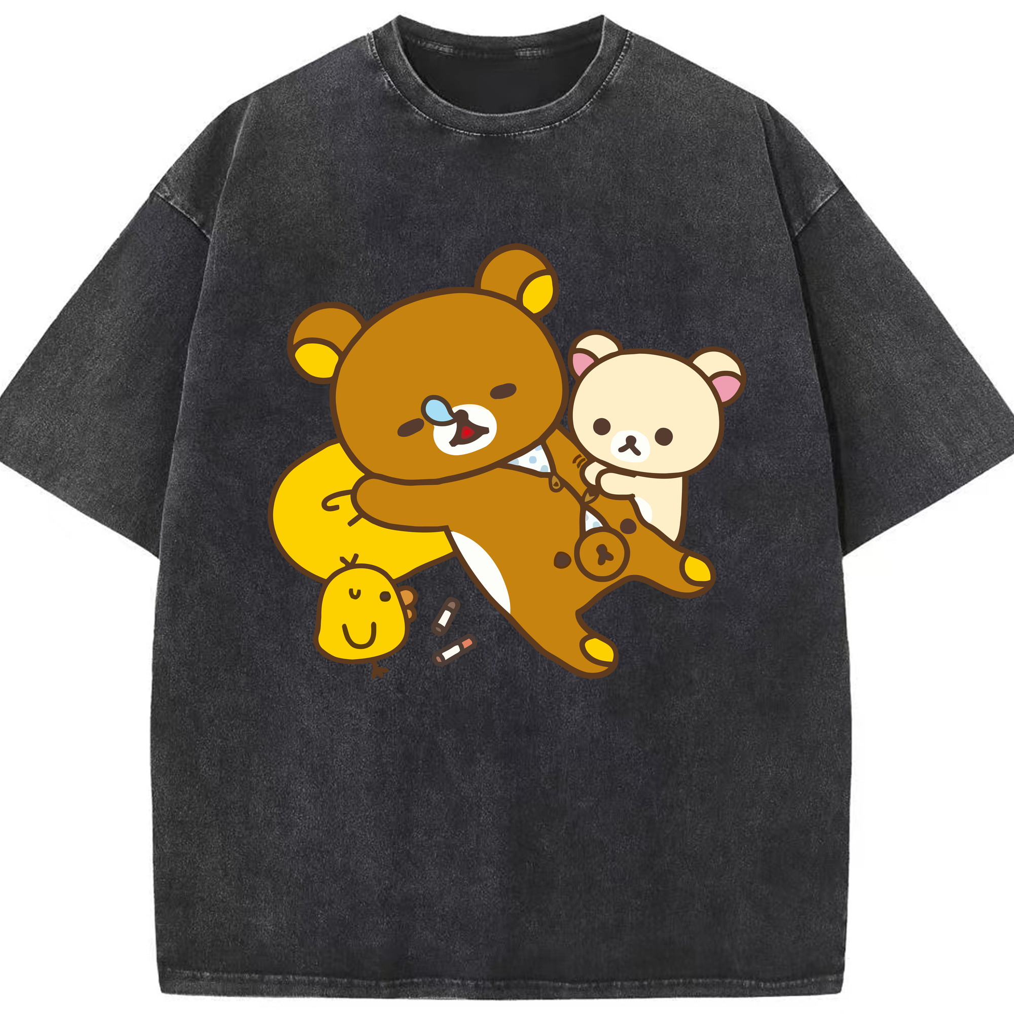 （画像用） リラックマ リラックマ キイロイトリ Rilakkuma Korilakkuma Kiiroitori 綿100% ヴィンテージ風 半袖Tシャツ（フロントプリント）