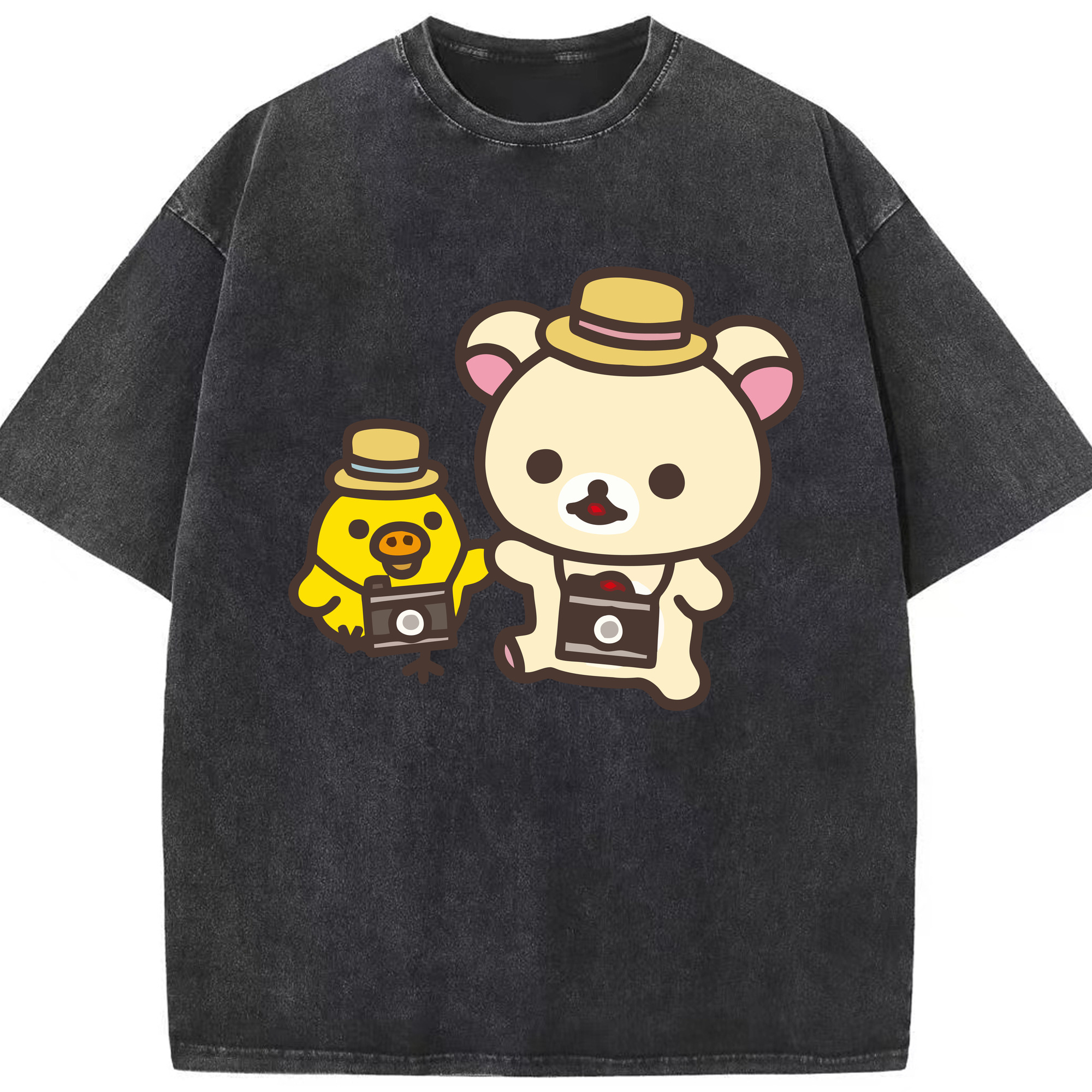 （画像用） リラックマ リラックマ キイロイトリ Rilakkuma Korilakkuma Kiiroitori 綿100% ヴィンテージ風 半袖Tシャツ（フロントプリント）