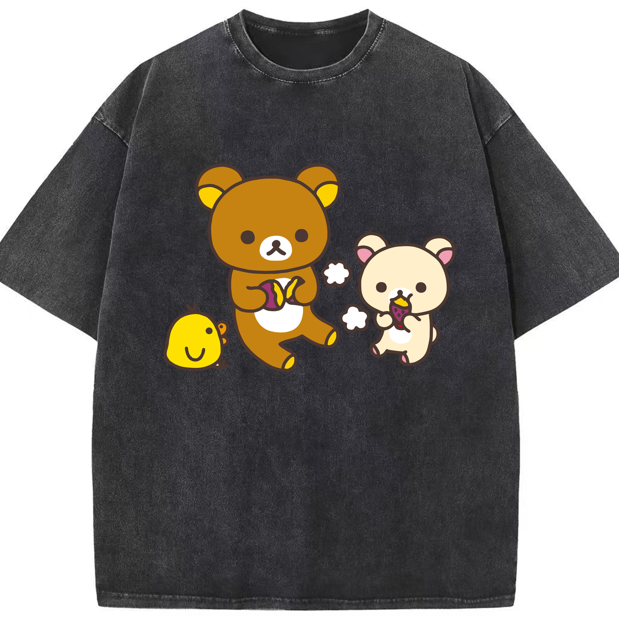 （画像用） リラックマ リラックマ キイロイトリ Rilakkuma Korilakkuma Kiiroitori 綿100% ヴィンテージ風 半袖Tシャツ（フロントプリント）