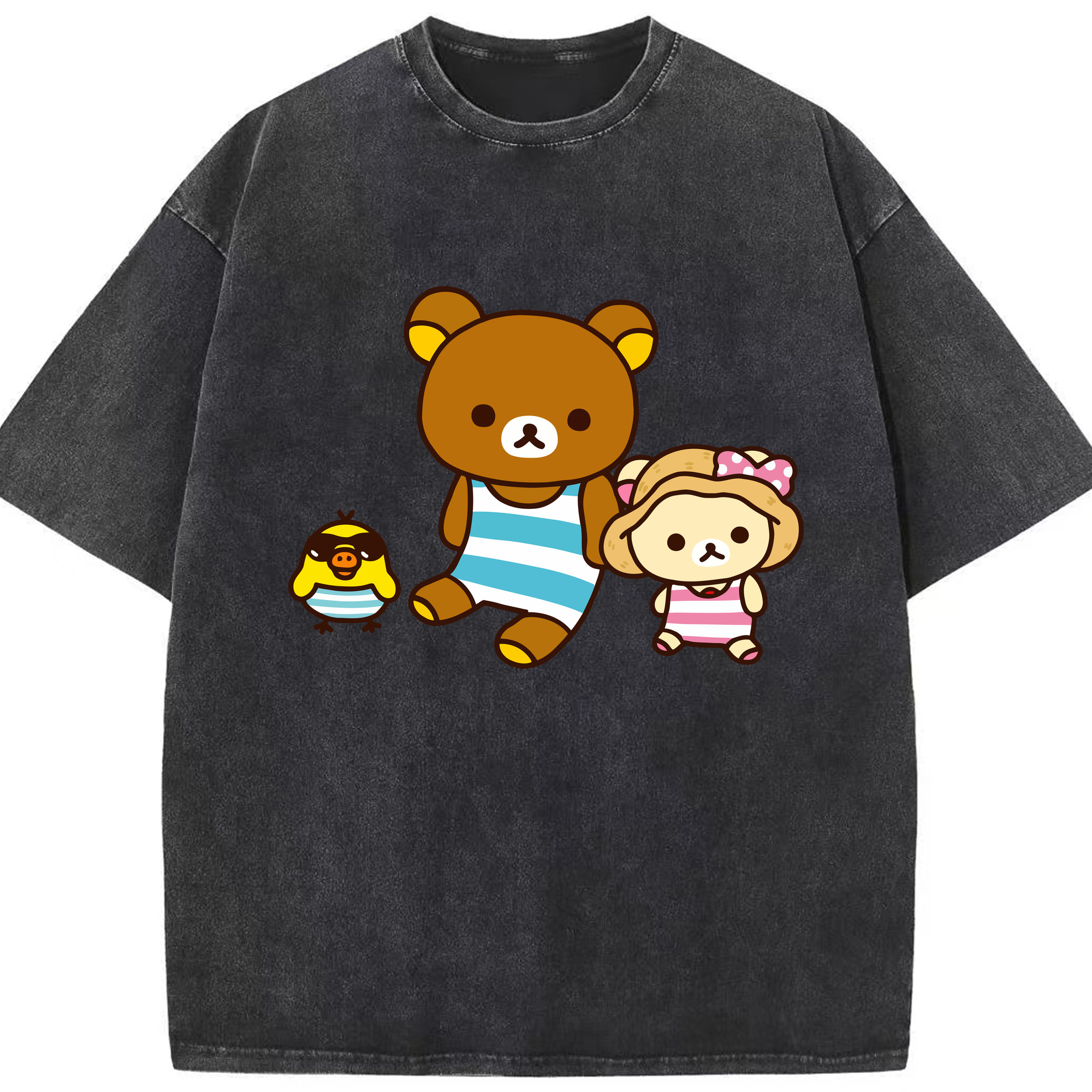 （画像用） リラックマ リラックマ キイロイトリ Rilakkuma Korilakkuma Kiiroitori 綿100% ヴィンテージ風 半袖Tシャツ（フロントプリント）