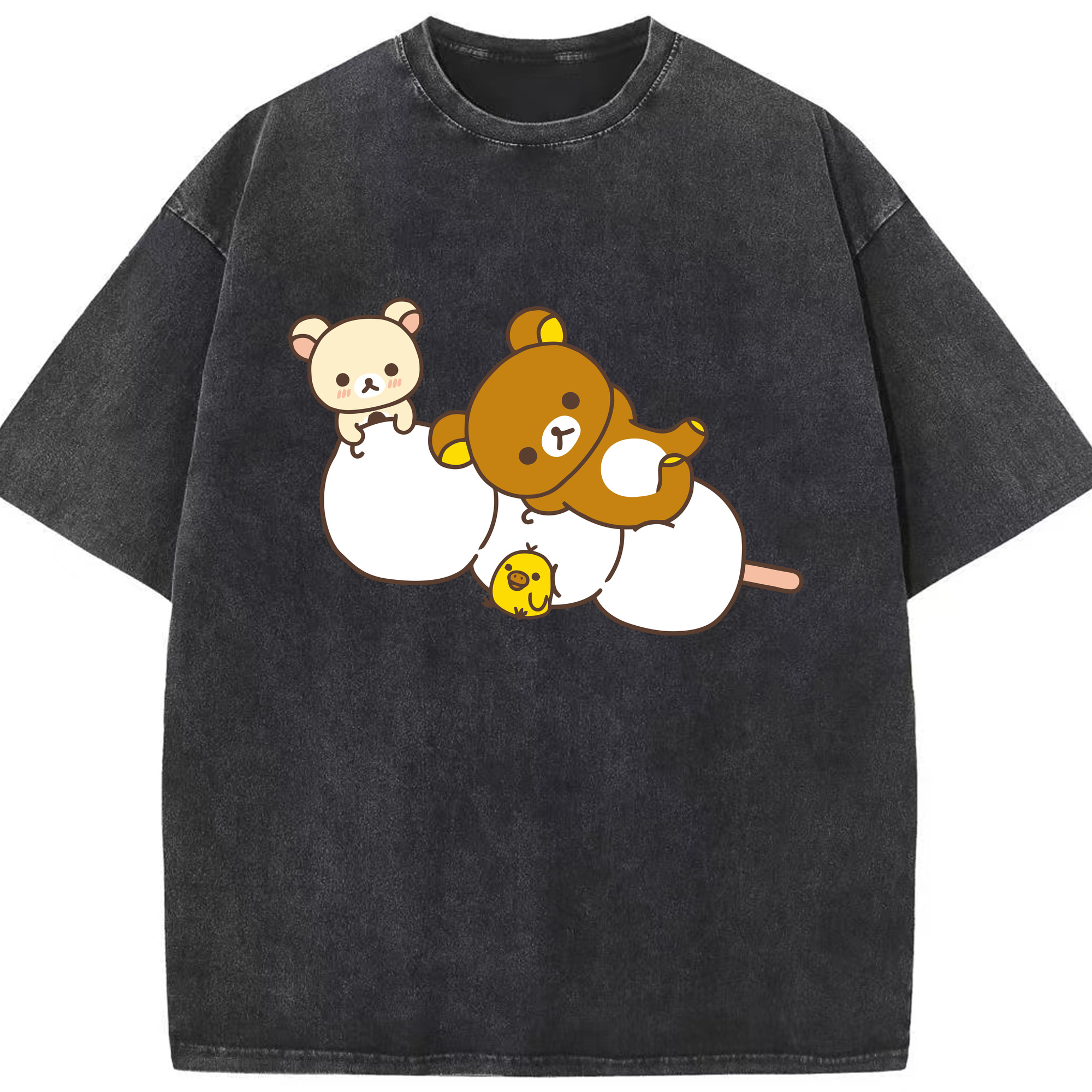 （画像用） リラックマ リラックマ キイロイトリ Rilakkuma Korilakkuma Kiiroitori 綿100% ヴィンテージ風 半袖Tシャツ（フロントプリント）