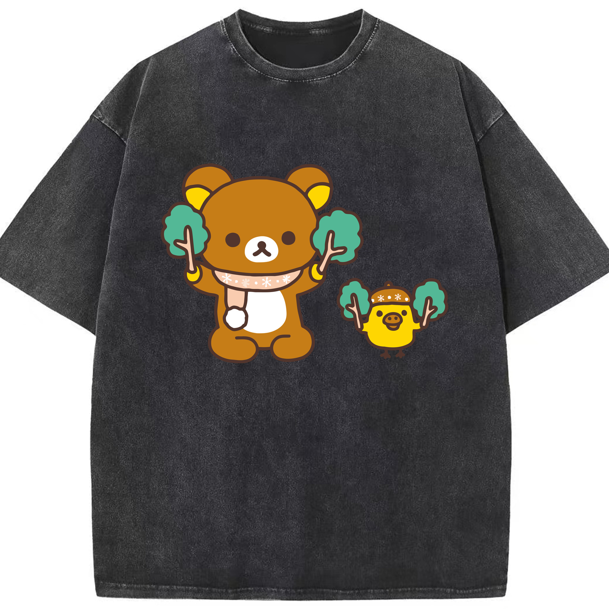 （画像用） リラックマ リラックマ キイロイトリ Rilakkuma Korilakkuma Kiiroitori 綿100% ヴィンテージ風 半袖Tシャツ（フロントプリント）