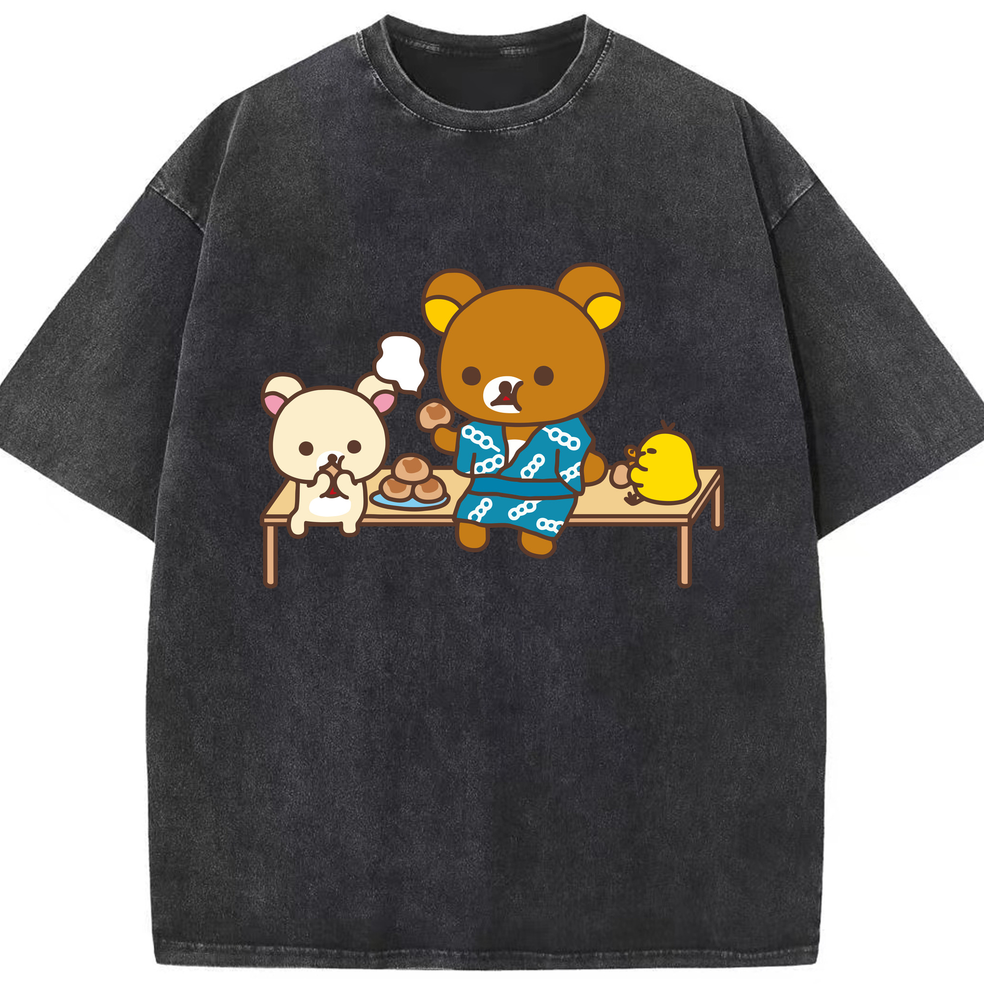 （画像用） リラックマ リラックマ キイロイトリ Rilakkuma Korilakkuma Kiiroitori 綿100% ヴィンテージ風 半袖Tシャツ（フロントプリント）
