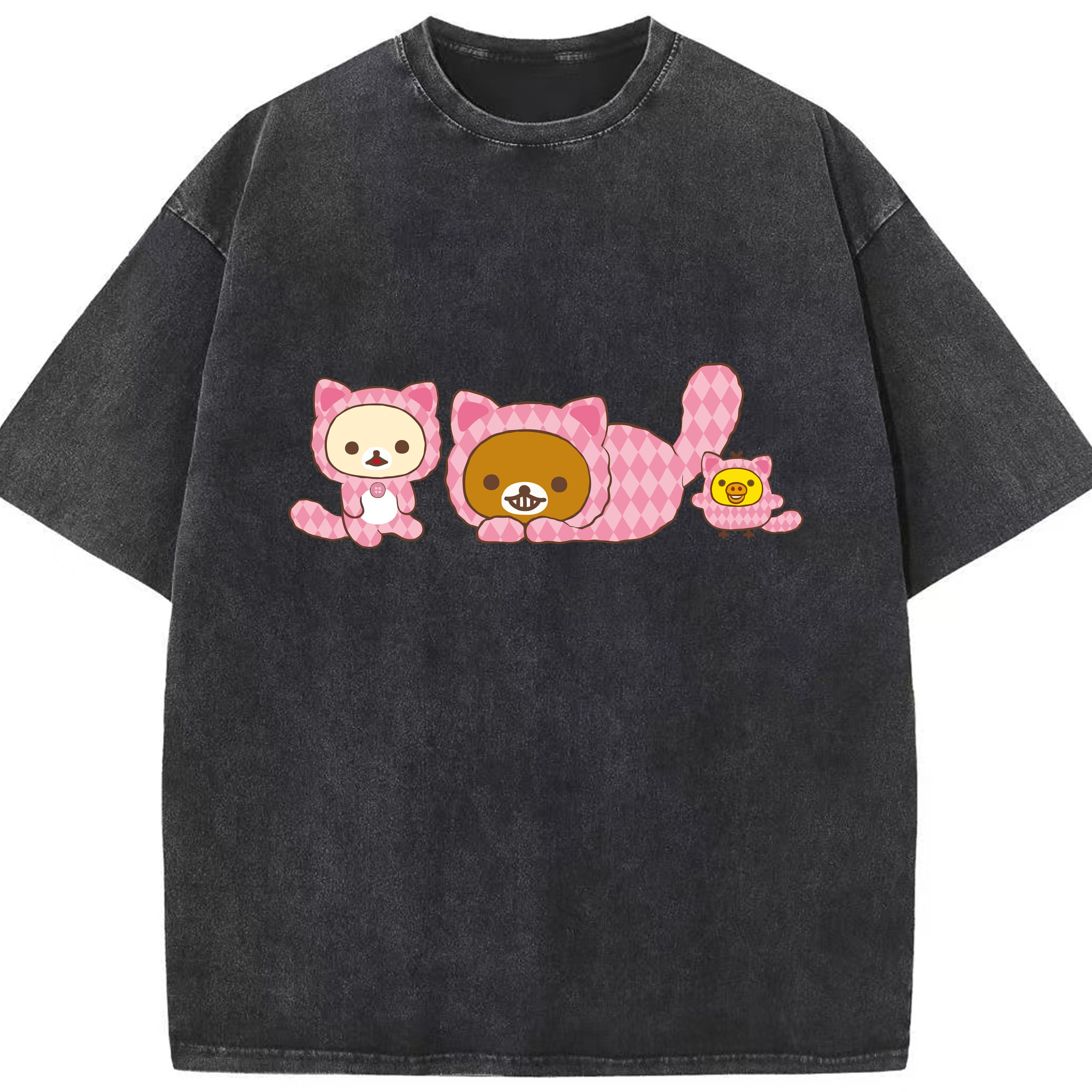 （画像用） リラックマ リラックマ キイロイトリ Rilakkuma Korilakkuma Kiiroitori 綿100% ヴィンテージ風 半袖Tシャツ（フロントプリント）