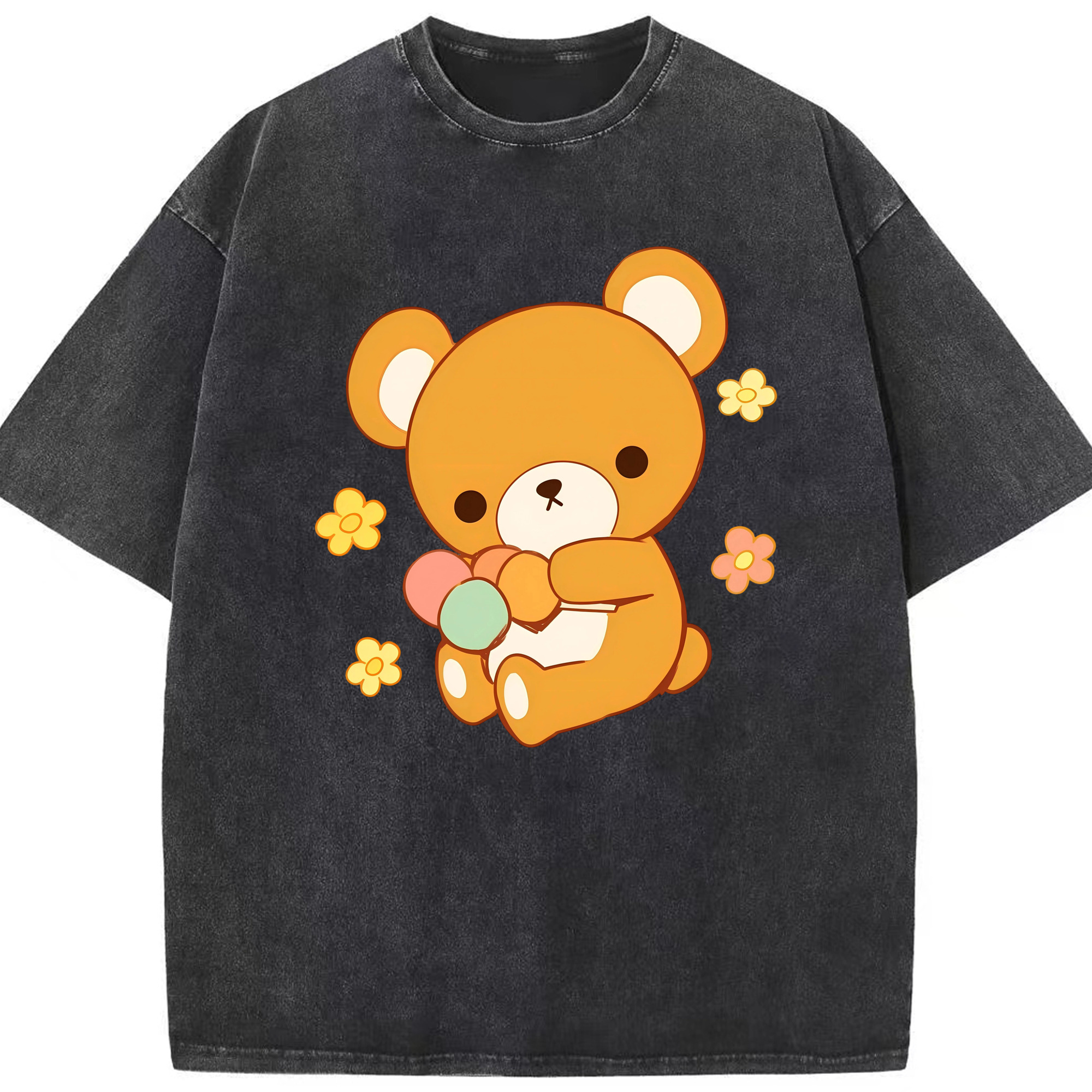 （画像用） リラックマ リラックマ キイロイトリ Rilakkuma Korilakkuma Kiiroitori 綿100% ヴィンテージ風 半袖Tシャツ（フロントプリント）