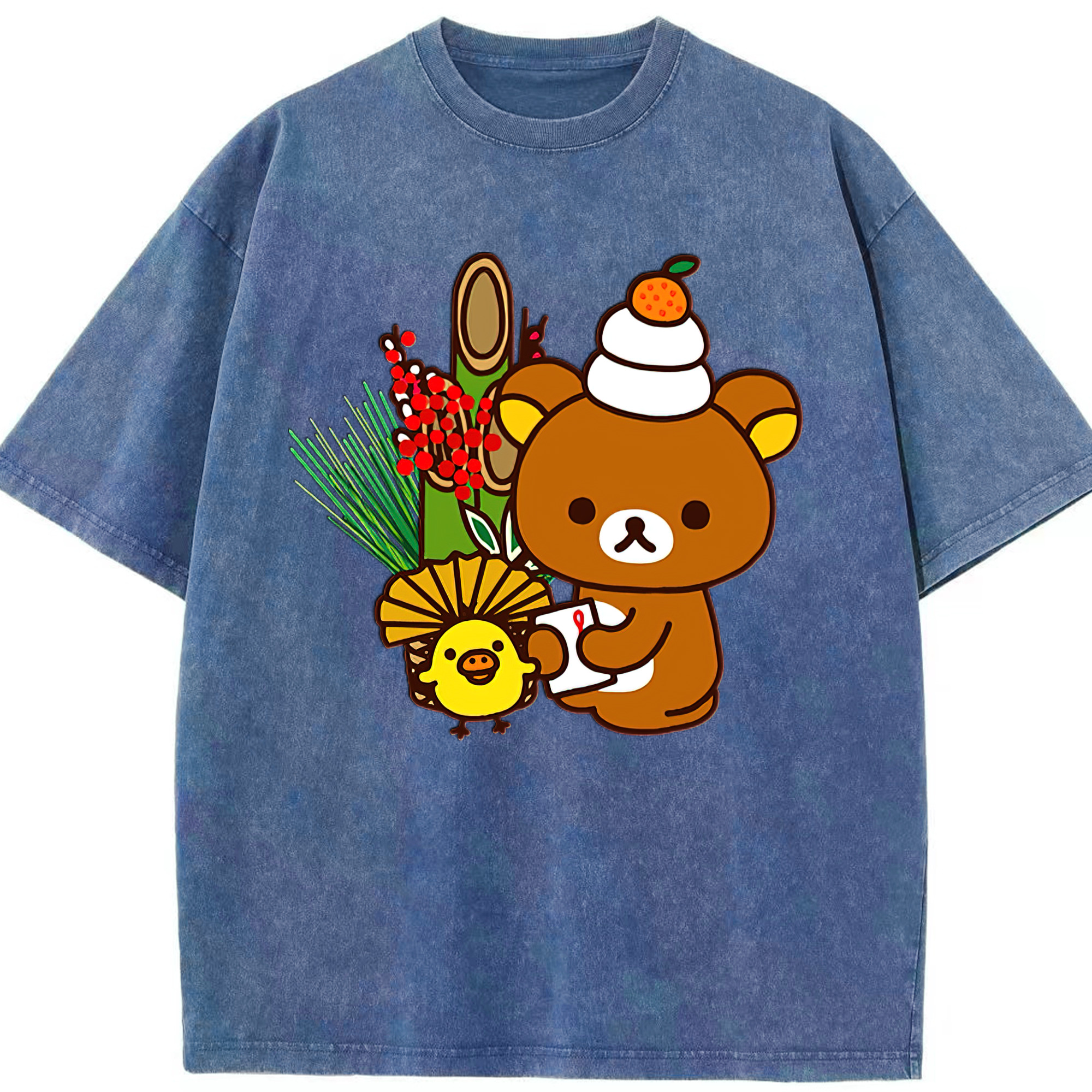 （画像用） リラックマ リラックマ キイロイトリ Rilakkuma Korilakkuma Kiiroitori 綿100% ヴィンテージ風 半袖Tシャツ（フロントプリント）
