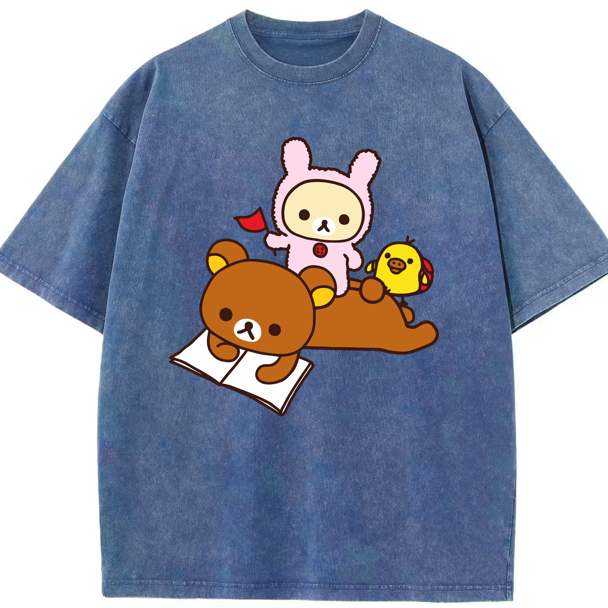 （画像用） リラックマ リラックマ キイロイトリ Rilakkuma Korilakkuma Kiiroitori 綿100% ヴィンテージ風 半袖Tシャツ（フロントプリント）