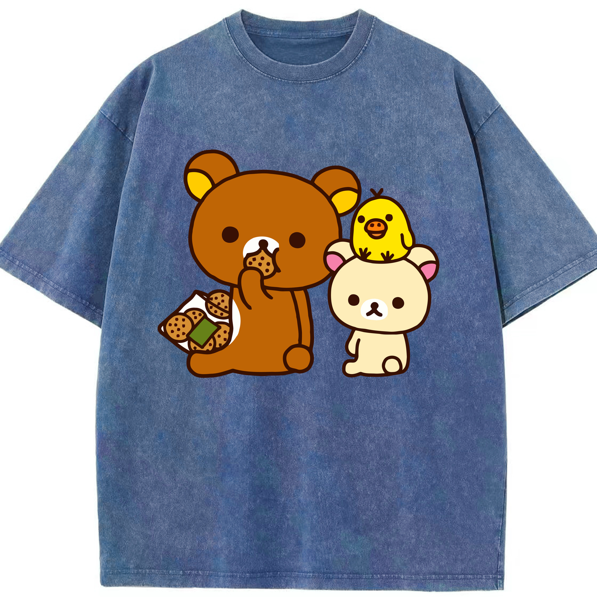 （画像用） リラックマ リラックマ キイロイトリ Rilakkuma Korilakkuma Kiiroitori 綿100% ヴィンテージ風 半袖Tシャツ（フロントプリント）