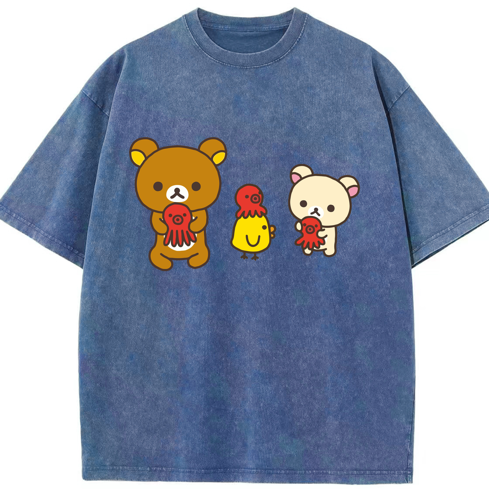 （画像用） リラックマ リラックマ キイロイトリ Rilakkuma Korilakkuma Kiiroitori 綿100% ヴィンテージ風 半袖Tシャツ（フロントプリント）