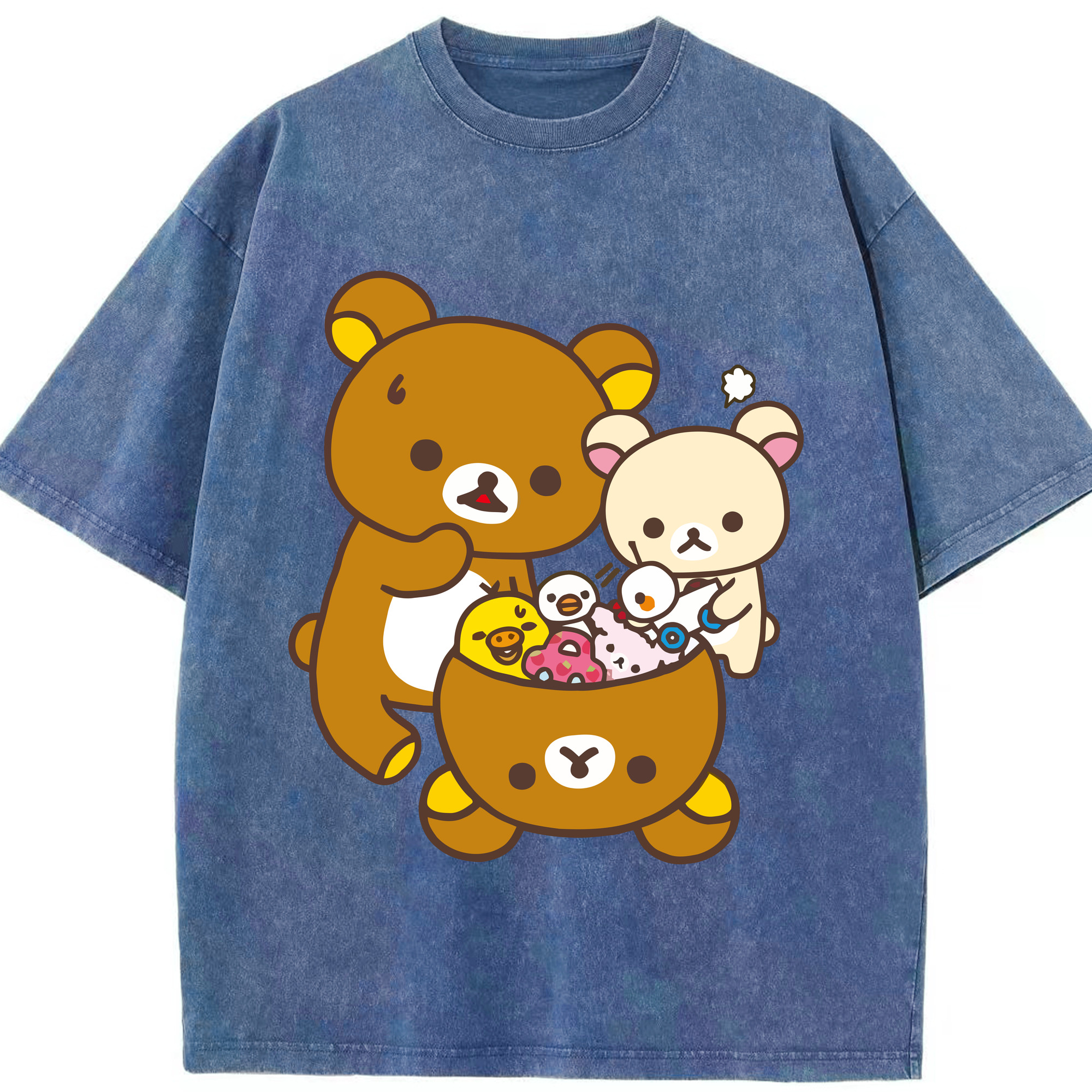 （画像用） リラックマ リラックマ キイロイトリ Rilakkuma Korilakkuma Kiiroitori 綿100% ヴィンテージ風 半袖Tシャツ（フロントプリント）