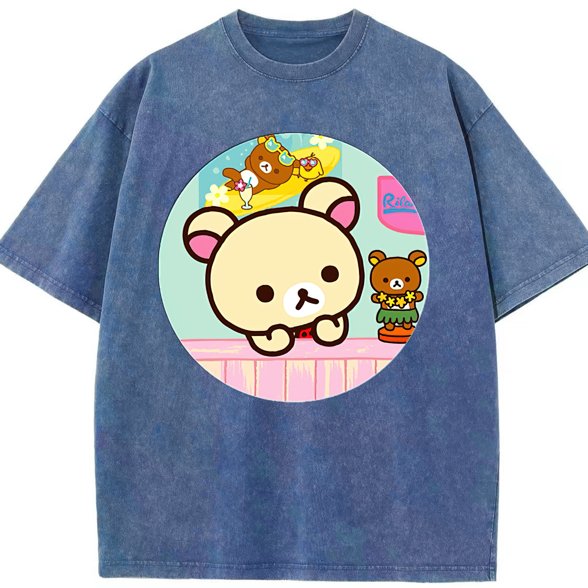 （画像用） リラックマ リラックマ キイロイトリ Rilakkuma Korilakkuma Kiiroitori 綿100% ヴィンテージ風 半袖Tシャツ（フロントプリント）