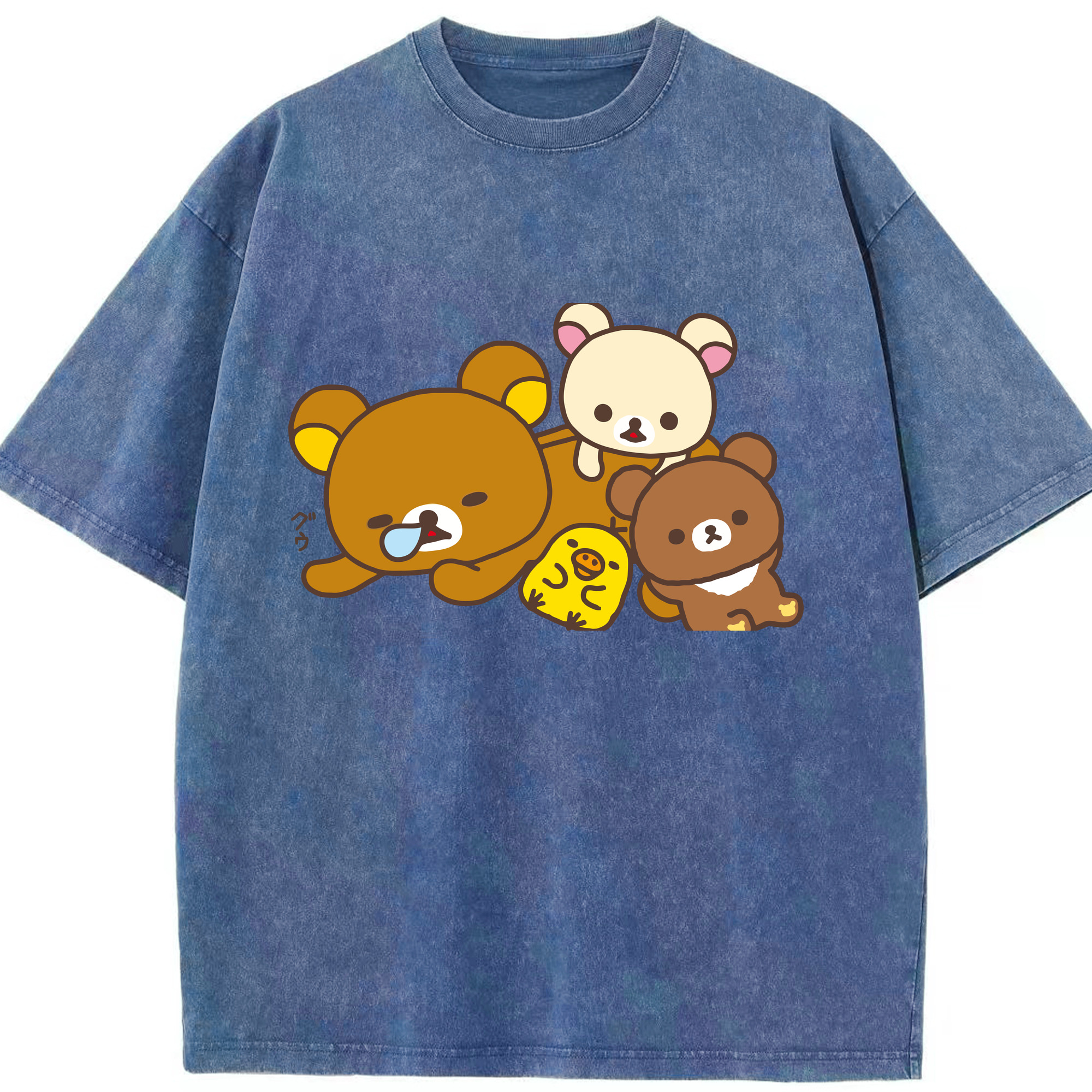 （画像用） リラックマ リラックマ キイロイトリ Rilakkuma Korilakkuma Kiiroitori 綿100% ヴィンテージ風 半袖Tシャツ（フロントプリント）