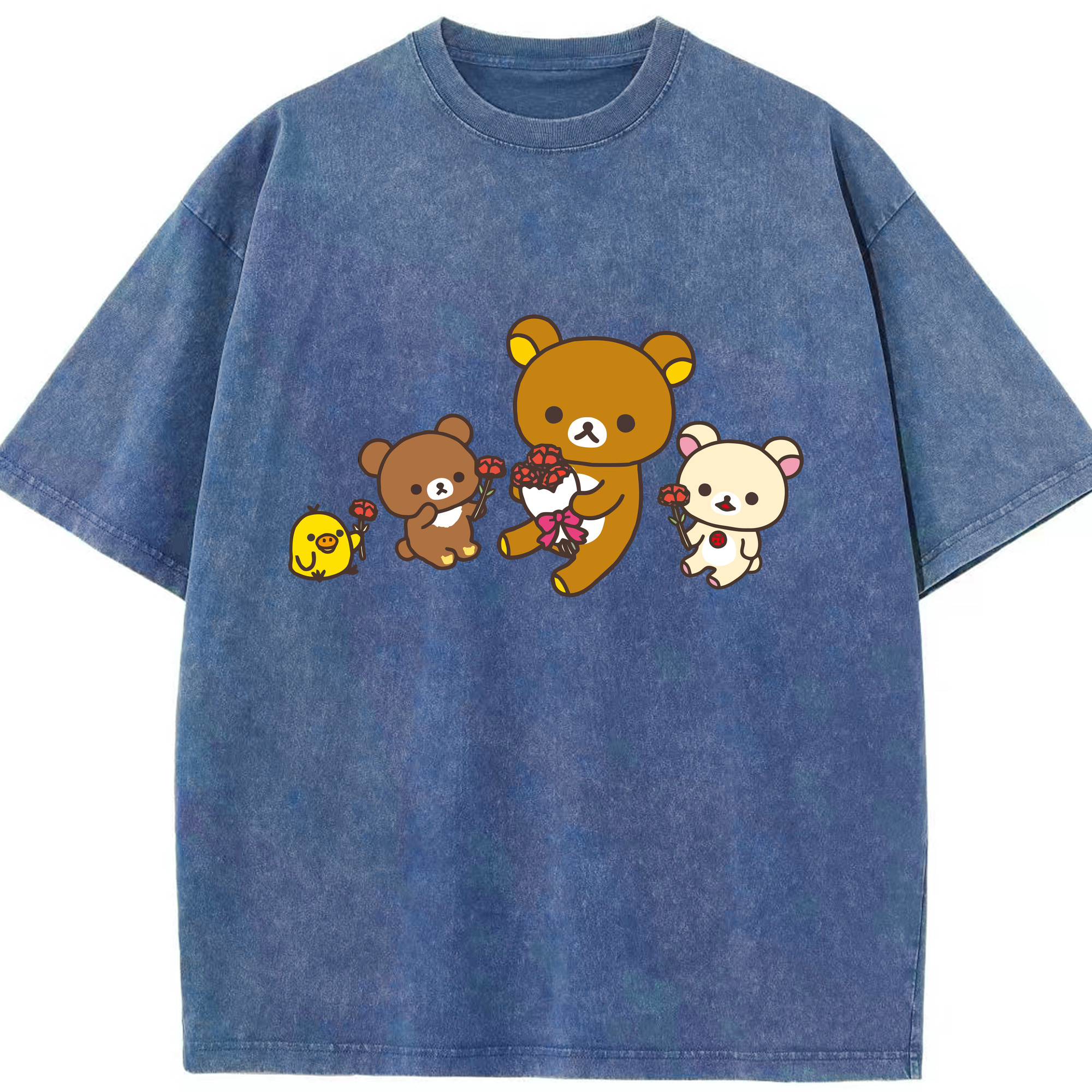 リラックマ リラックマ キイロイトリ Rilakkuma Korilakkuma Kiiroitori 綿100% ヴィンテージ風 半袖Tシャツ（フロントプリント）