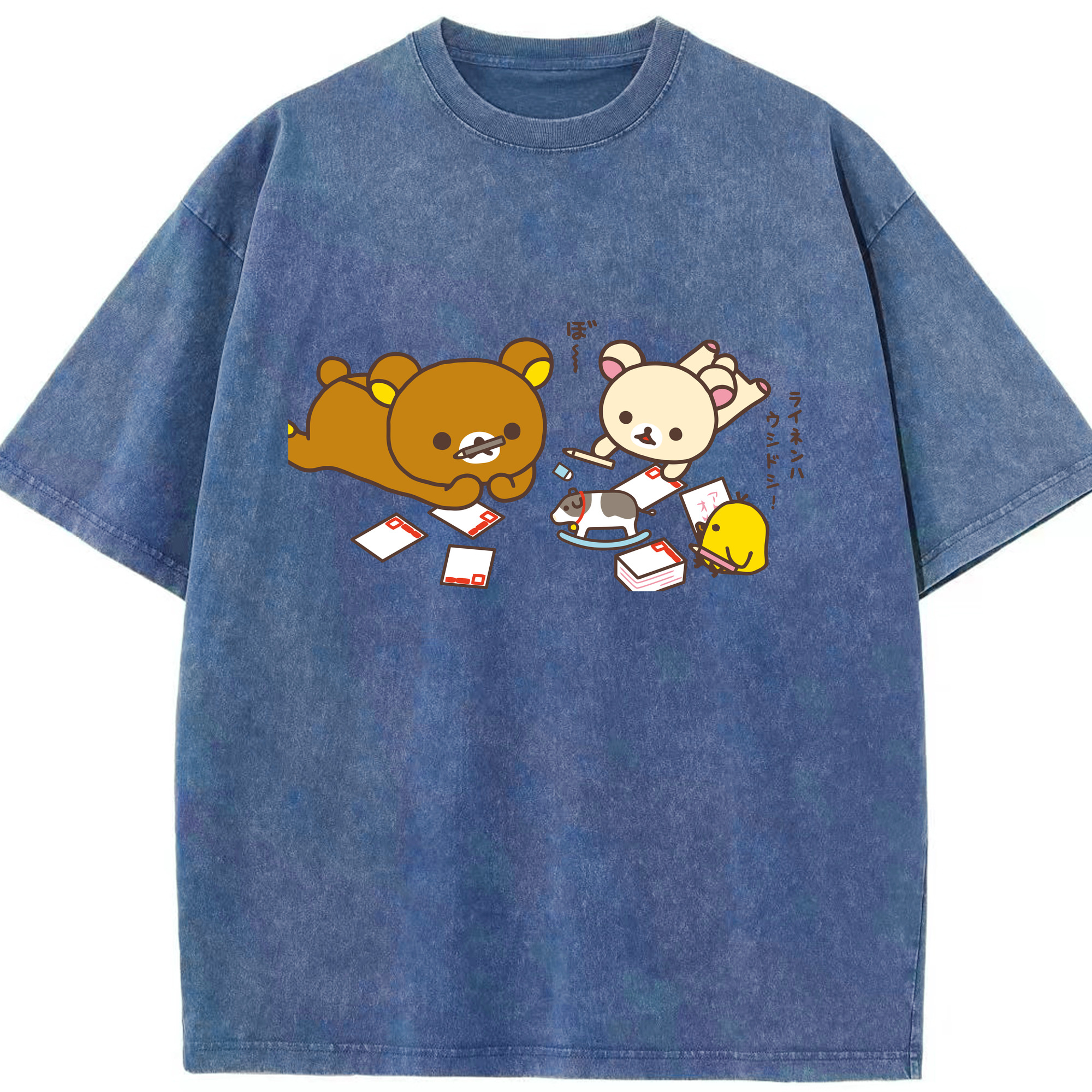 （画像用） リラックマ リラックマ キイロイトリ Rilakkuma Korilakkuma Kiiroitori 綿100% ヴィンテージ風 半袖Tシャツ（フロントプリント）