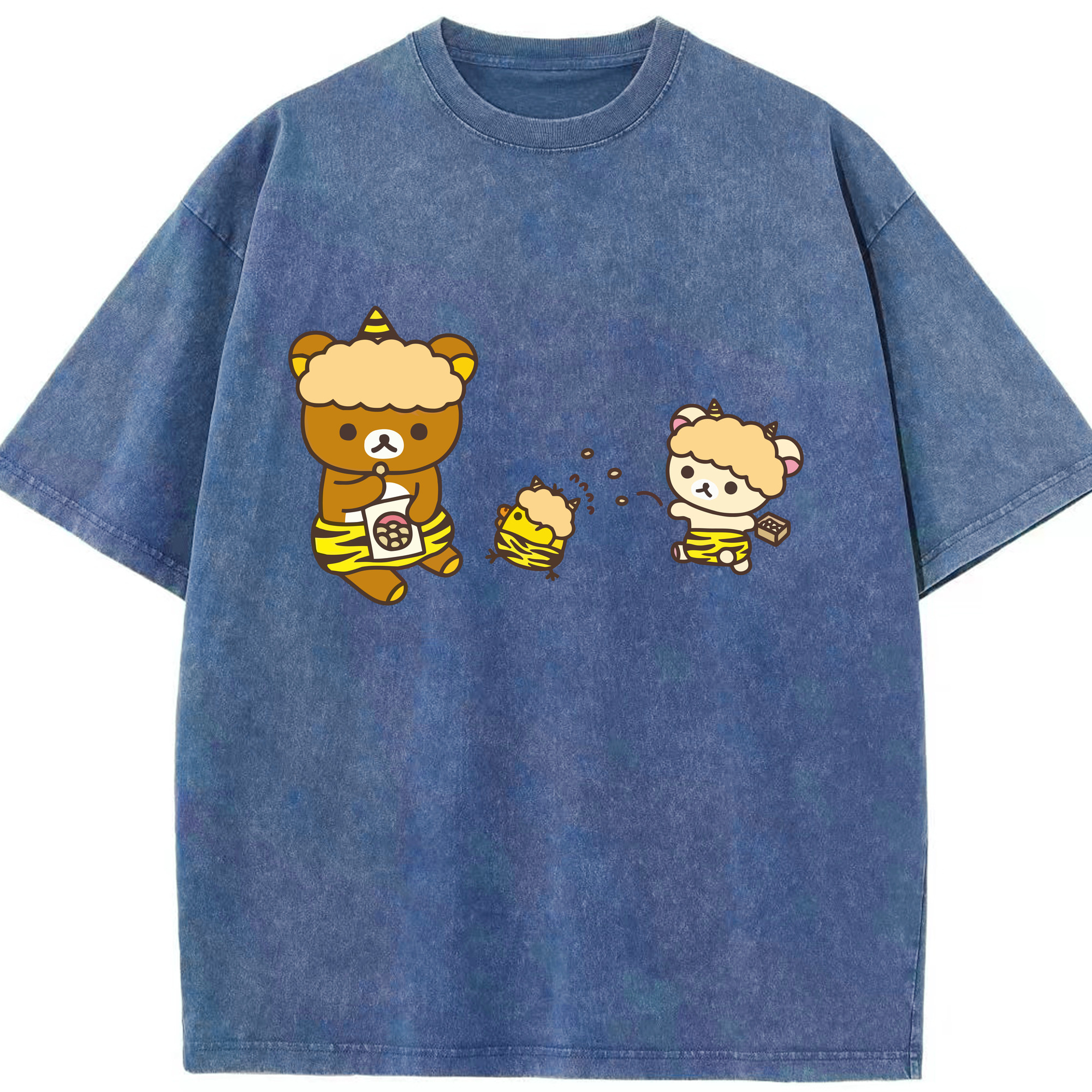 （画像用） リラックマ リラックマ キイロイトリ Rilakkuma Korilakkuma Kiiroitori 綿100% ヴィンテージ風 半袖Tシャツ（フロントプリント）
