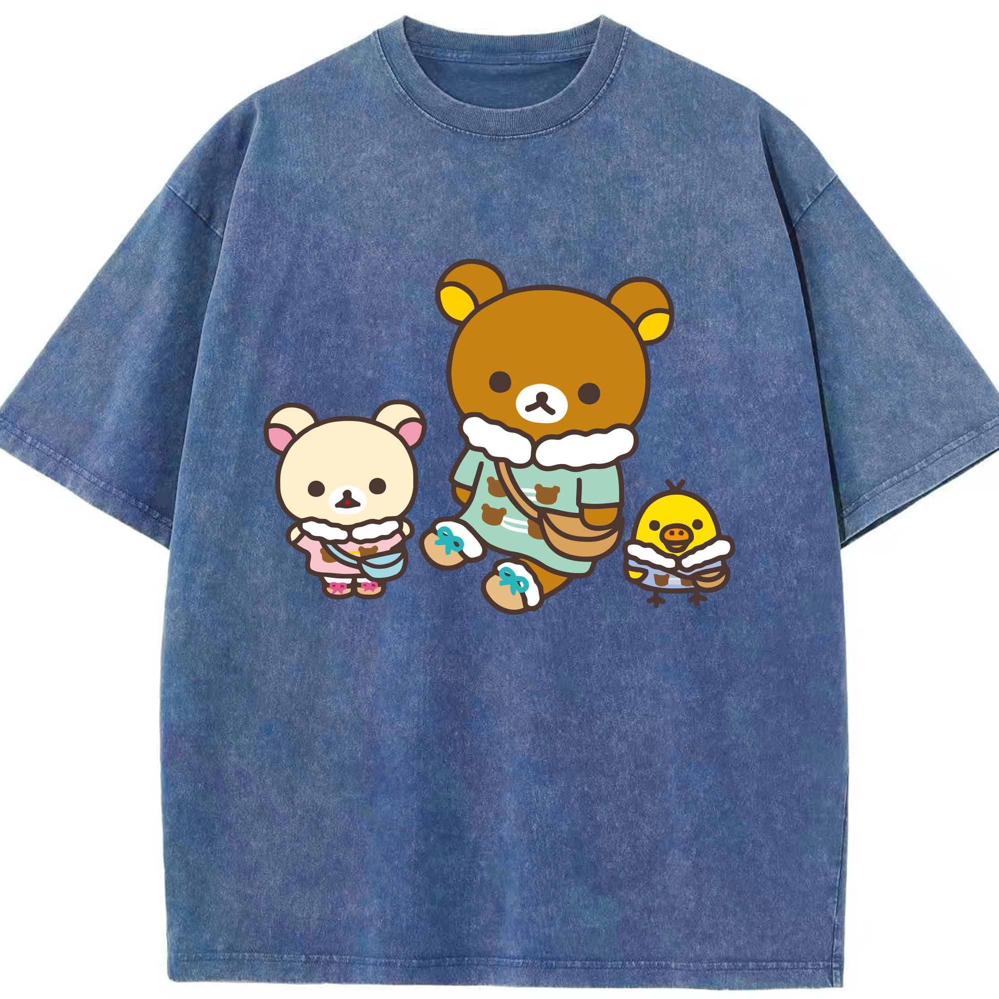 （画像用） リラックマ リラックマ キイロイトリ Rilakkuma Korilakkuma Kiiroitori 綿100% ヴィンテージ風 半袖Tシャツ（フロントプリント）