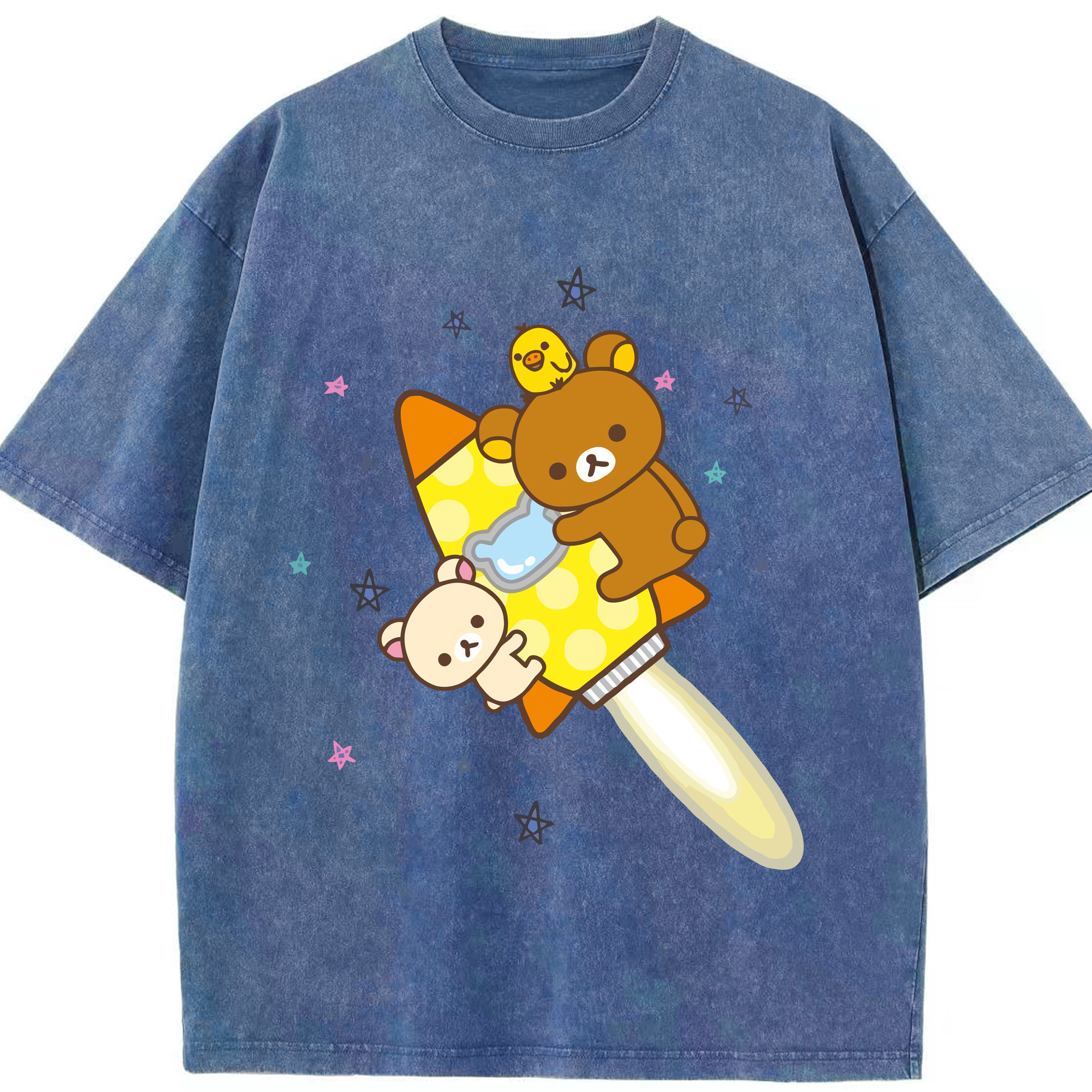 （画像用） リラックマ リラックマ キイロイトリ Rilakkuma Korilakkuma Kiiroitori 綿100% ヴィンテージ風 半袖Tシャツ（フロントプリント）