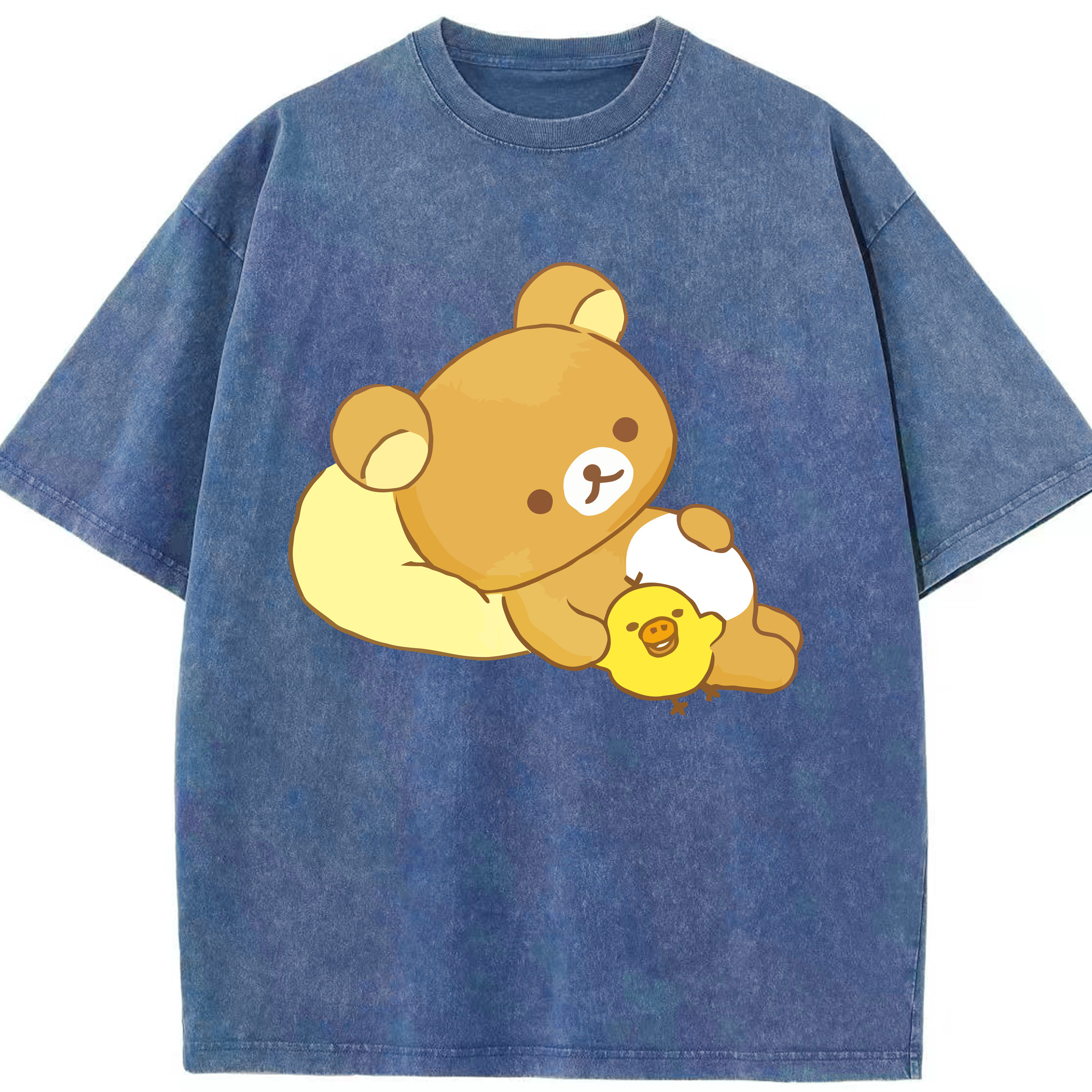 （画像用） リラックマ リラックマ キイロイトリ Rilakkuma Korilakkuma Kiiroitori 綿100% ヴィンテージ風 半袖Tシャツ（フロントプリント）