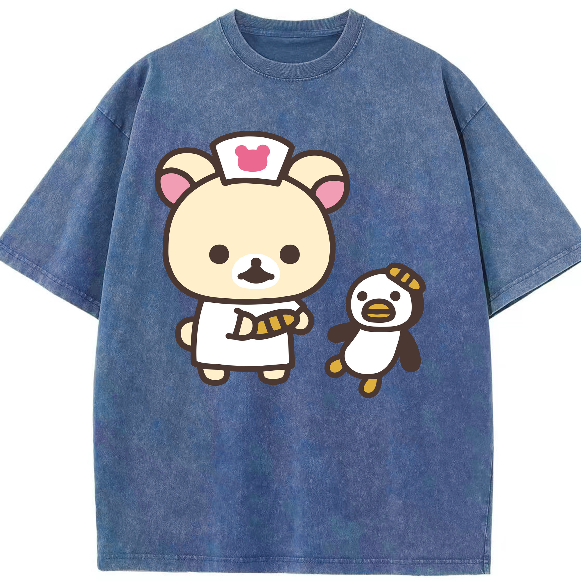 （画像用） リラックマ リラックマ キイロイトリ Rilakkuma Korilakkuma Kiiroitori 綿100% ヴィンテージ風 半袖Tシャツ（フロントプリント）