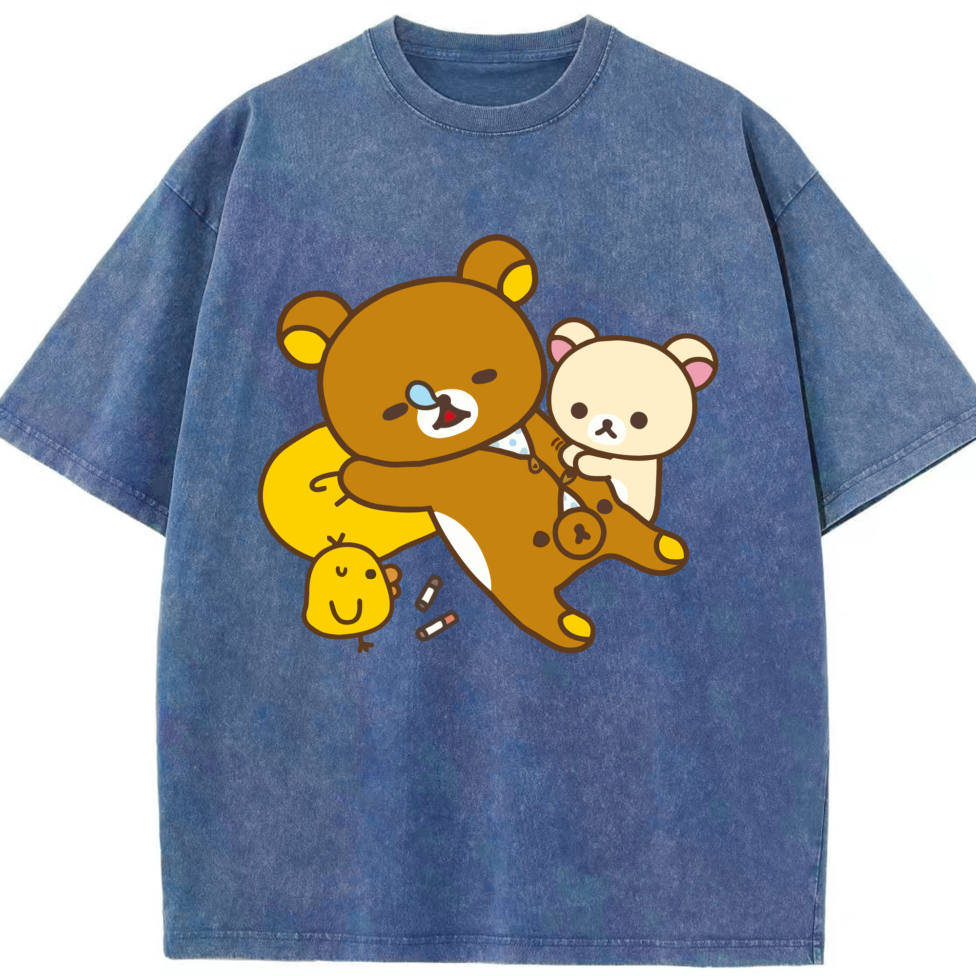 （画像用） リラックマ リラックマ キイロイトリ Rilakkuma Korilakkuma Kiiroitori 綿100% ヴィンテージ風 半袖Tシャツ（フロントプリント）