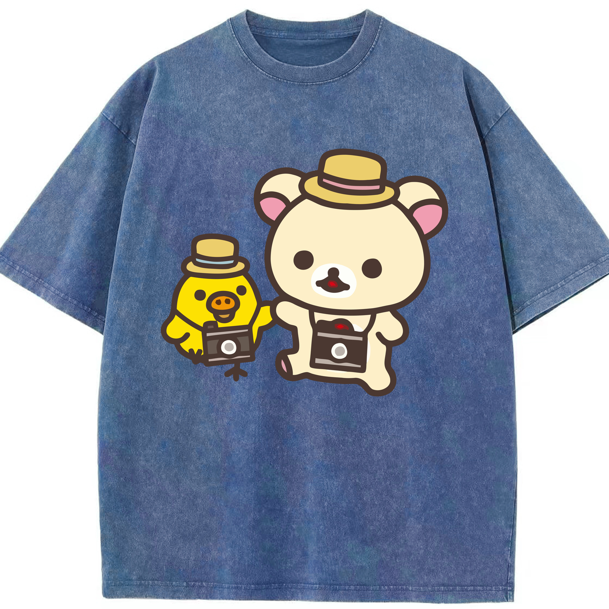 （画像用） リラックマ リラックマ キイロイトリ Rilakkuma Korilakkuma Kiiroitori 綿100% ヴィンテージ風 半袖Tシャツ（フロントプリント）