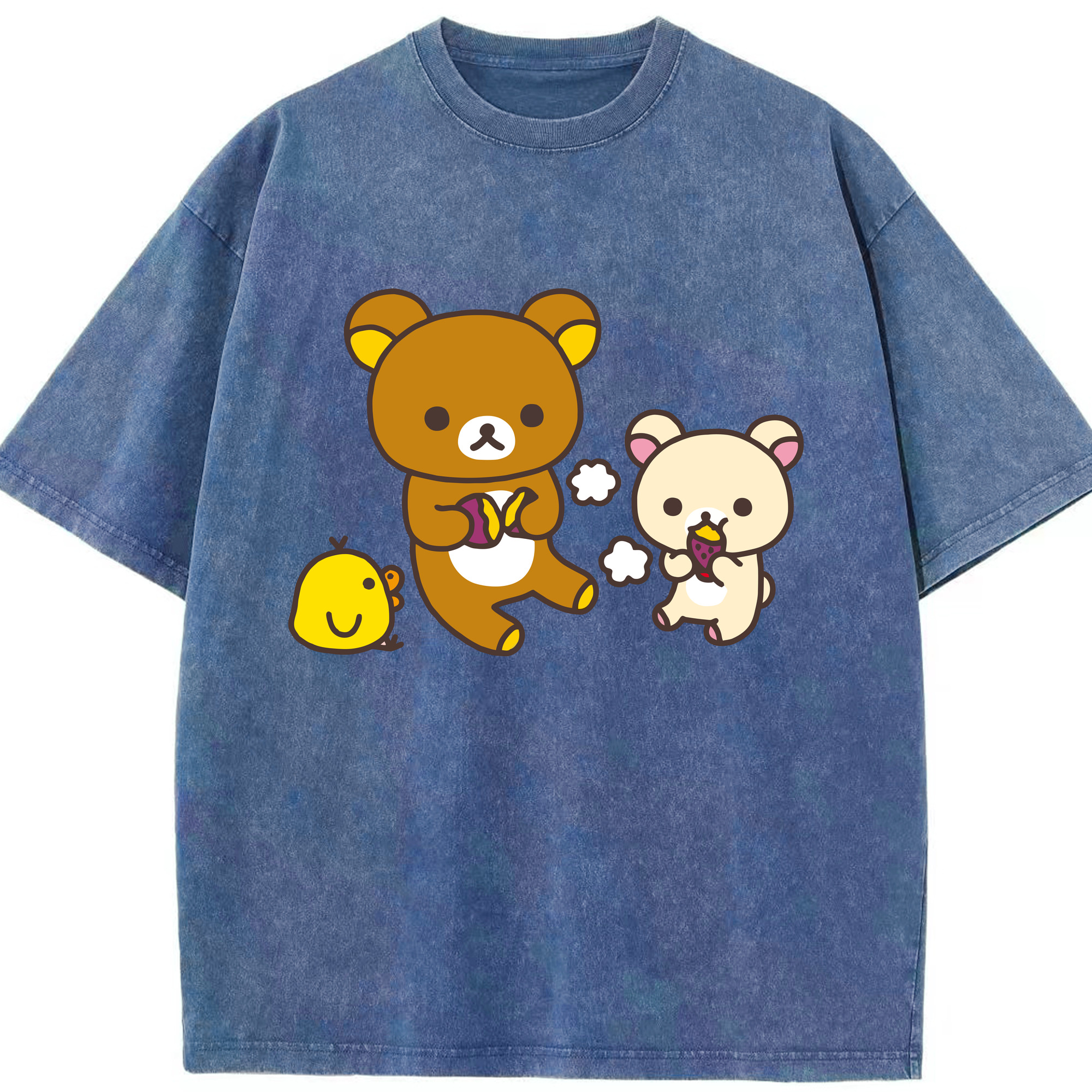 （画像用） リラックマ リラックマ キイロイトリ Rilakkuma Korilakkuma Kiiroitori 綿100% ヴィンテージ風 半袖Tシャツ（フロントプリント）