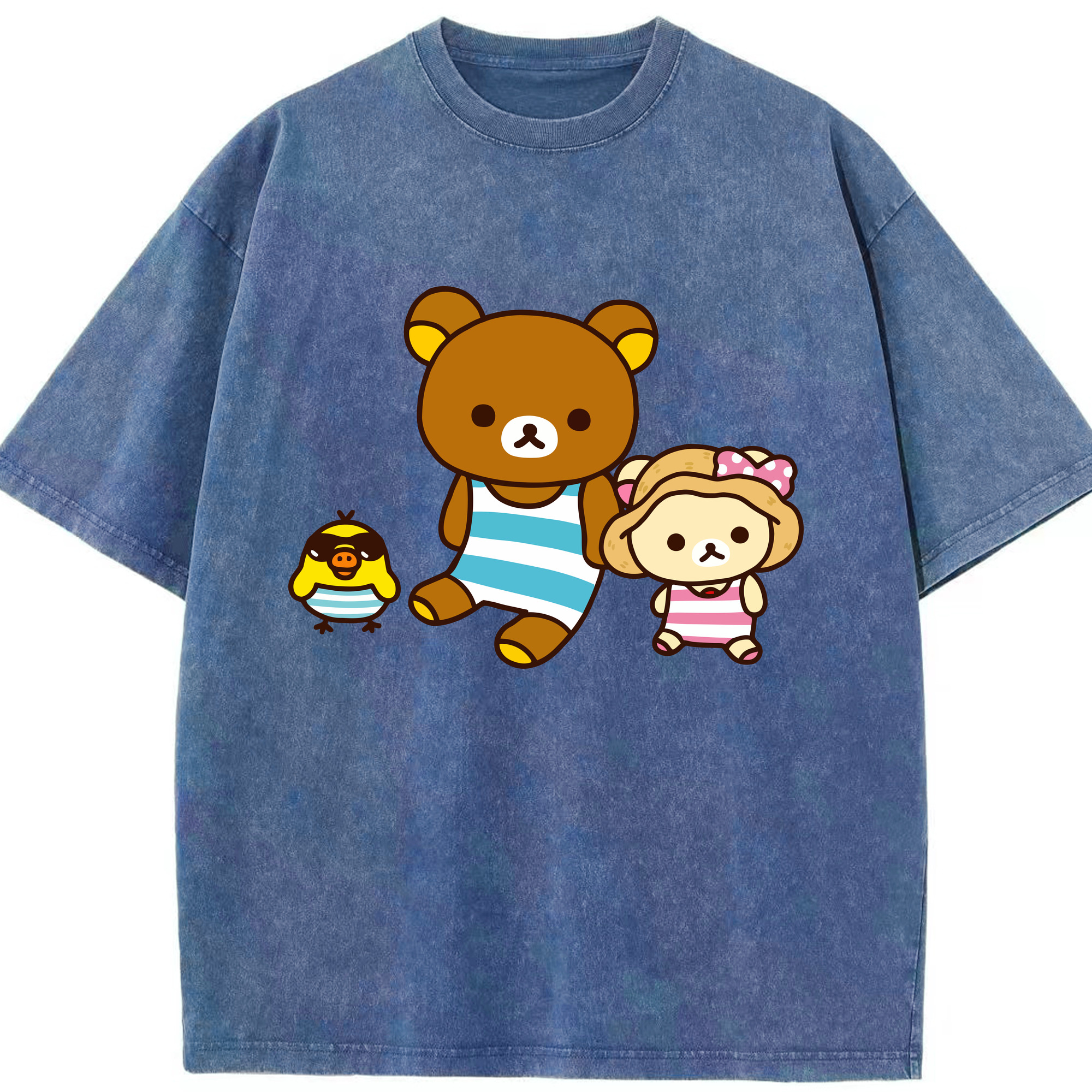 （画像用） リラックマ リラックマ キイロイトリ Rilakkuma Korilakkuma Kiiroitori 綿100% ヴィンテージ風 半袖Tシャツ（フロントプリント）