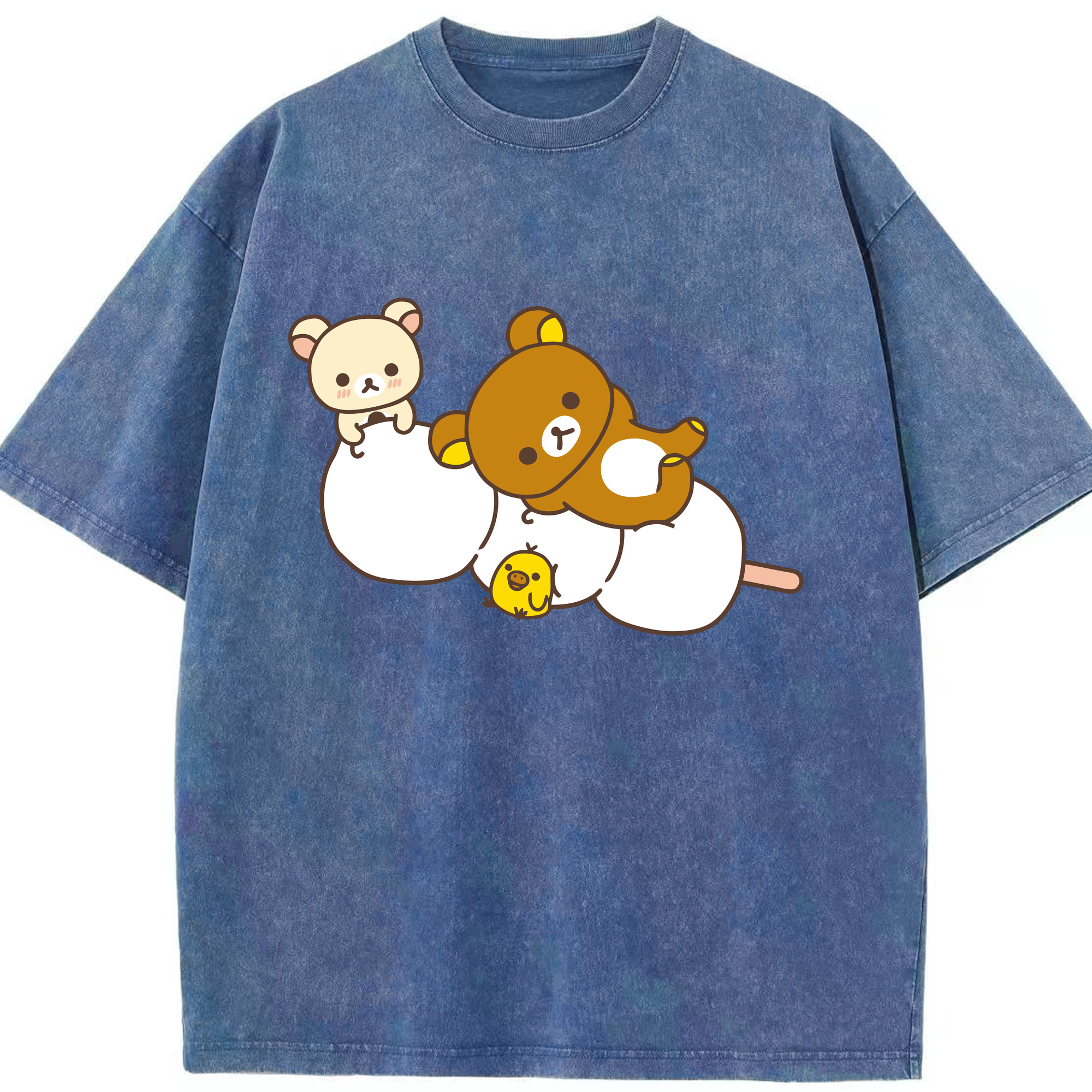 （画像用） リラックマ リラックマ キイロイトリ Rilakkuma Korilakkuma Kiiroitori 綿100% ヴィンテージ風 半袖Tシャツ（フロントプリント）