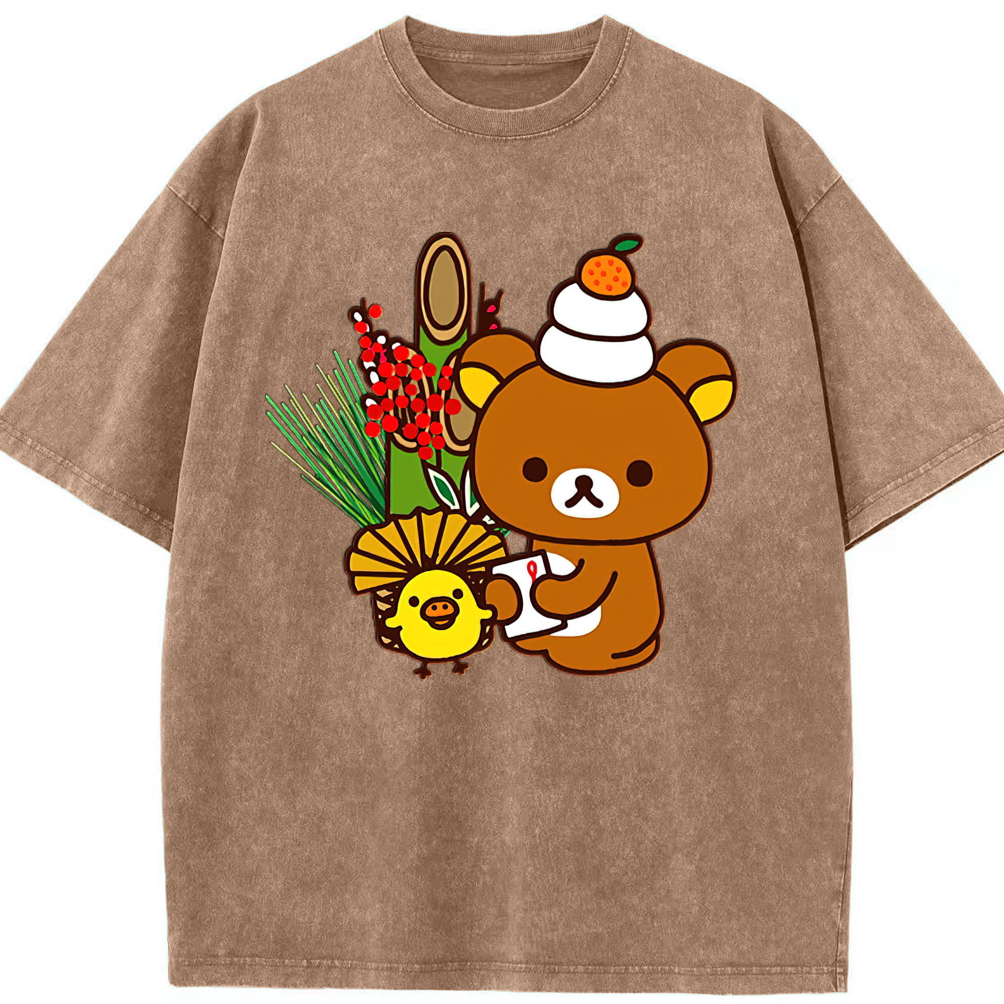 （画像用） リラックマ リラックマ キイロイトリ Rilakkuma Korilakkuma Kiiroitori 綿100% ヴィンテージ風 半袖Tシャツ（フロントプリント）