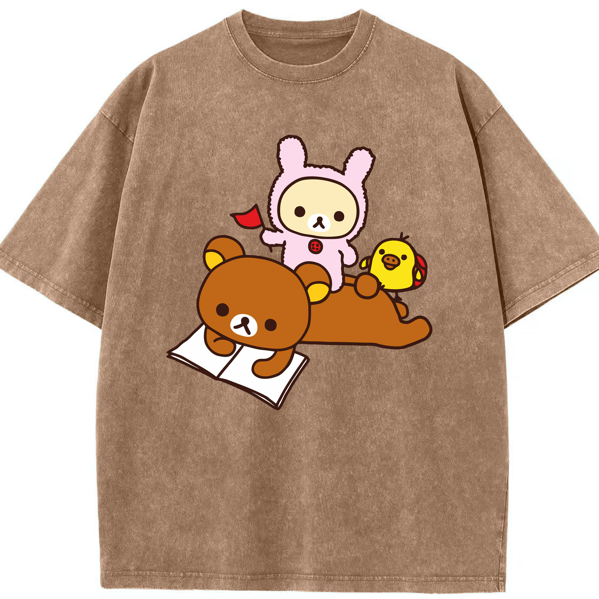 （画像用） リラックマ リラックマ キイロイトリ Rilakkuma Korilakkuma Kiiroitori 綿100% ヴィンテージ風 半袖Tシャツ（フロントプリント）