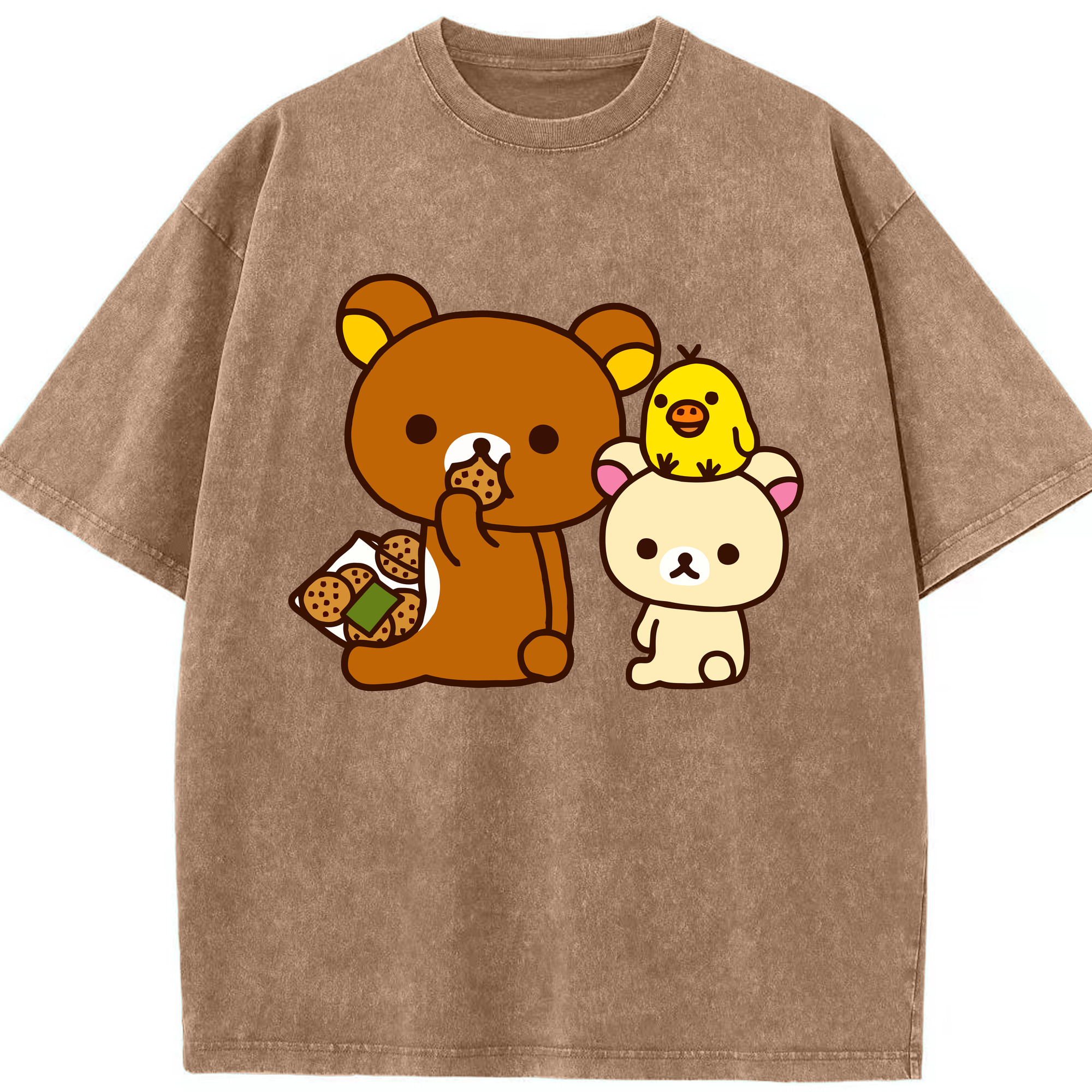 （画像用） リラックマ リラックマ キイロイトリ Rilakkuma Korilakkuma Kiiroitori 綿100% ヴィンテージ風 半袖Tシャツ（フロントプリント）