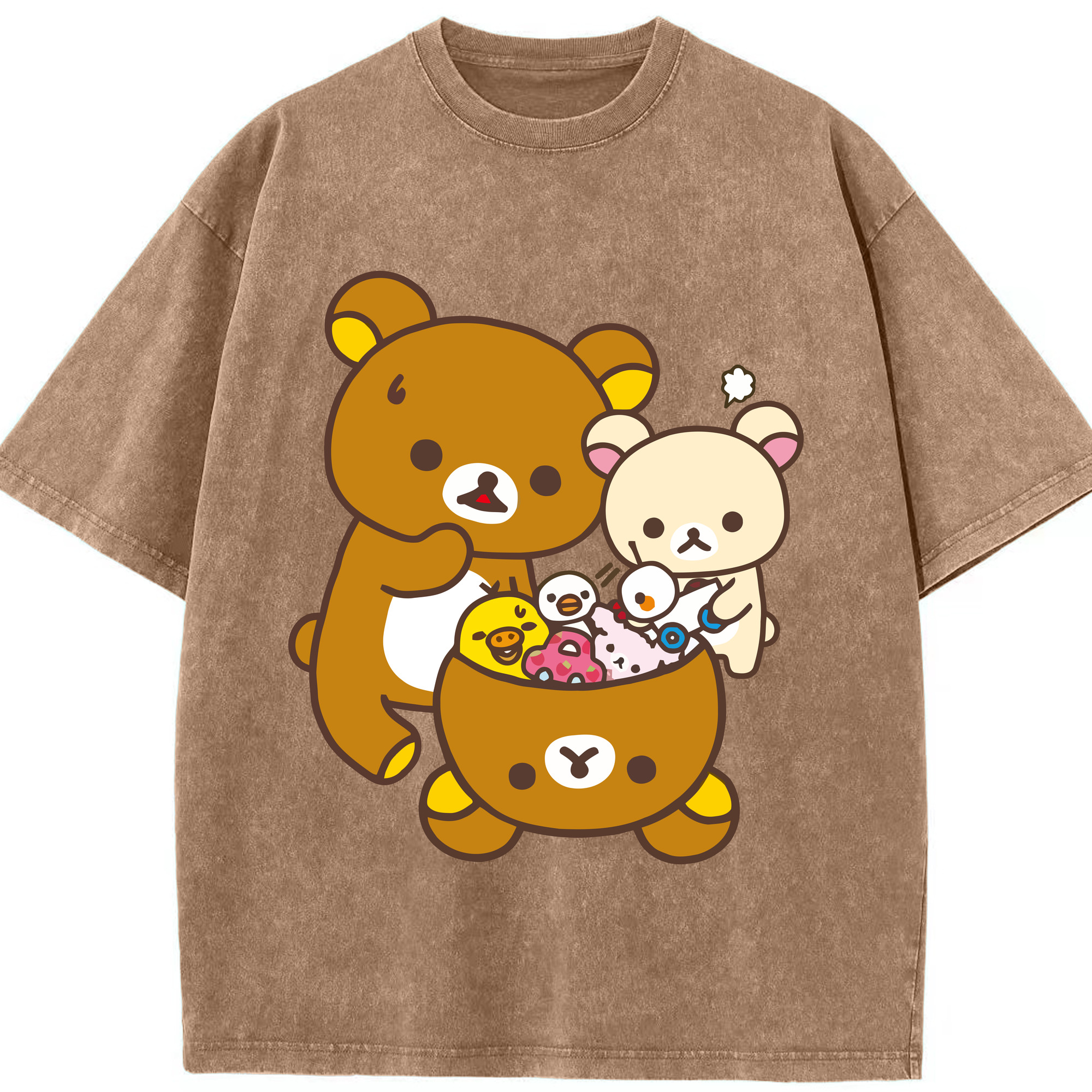 （画像用） リラックマ リラックマ キイロイトリ Rilakkuma Korilakkuma Kiiroitori 綿100% ヴィンテージ風 半袖Tシャツ（フロントプリント）