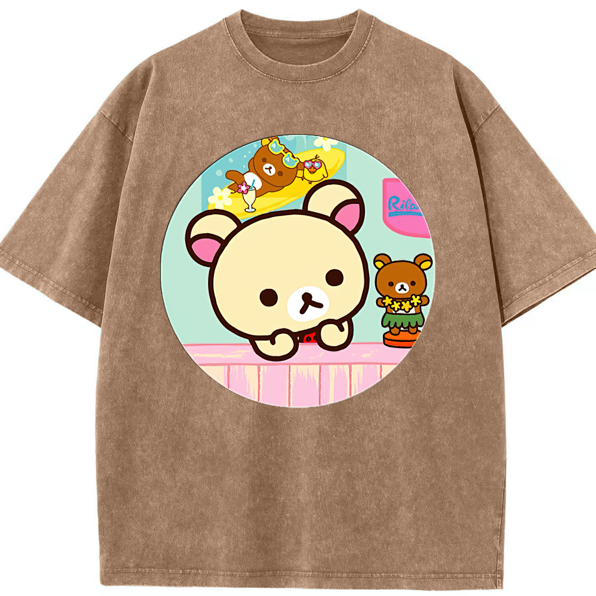 （画像用） リラックマ リラックマ キイロイトリ Rilakkuma Korilakkuma Kiiroitori 綿100% ヴィンテージ風 半袖Tシャツ（フロントプリント）