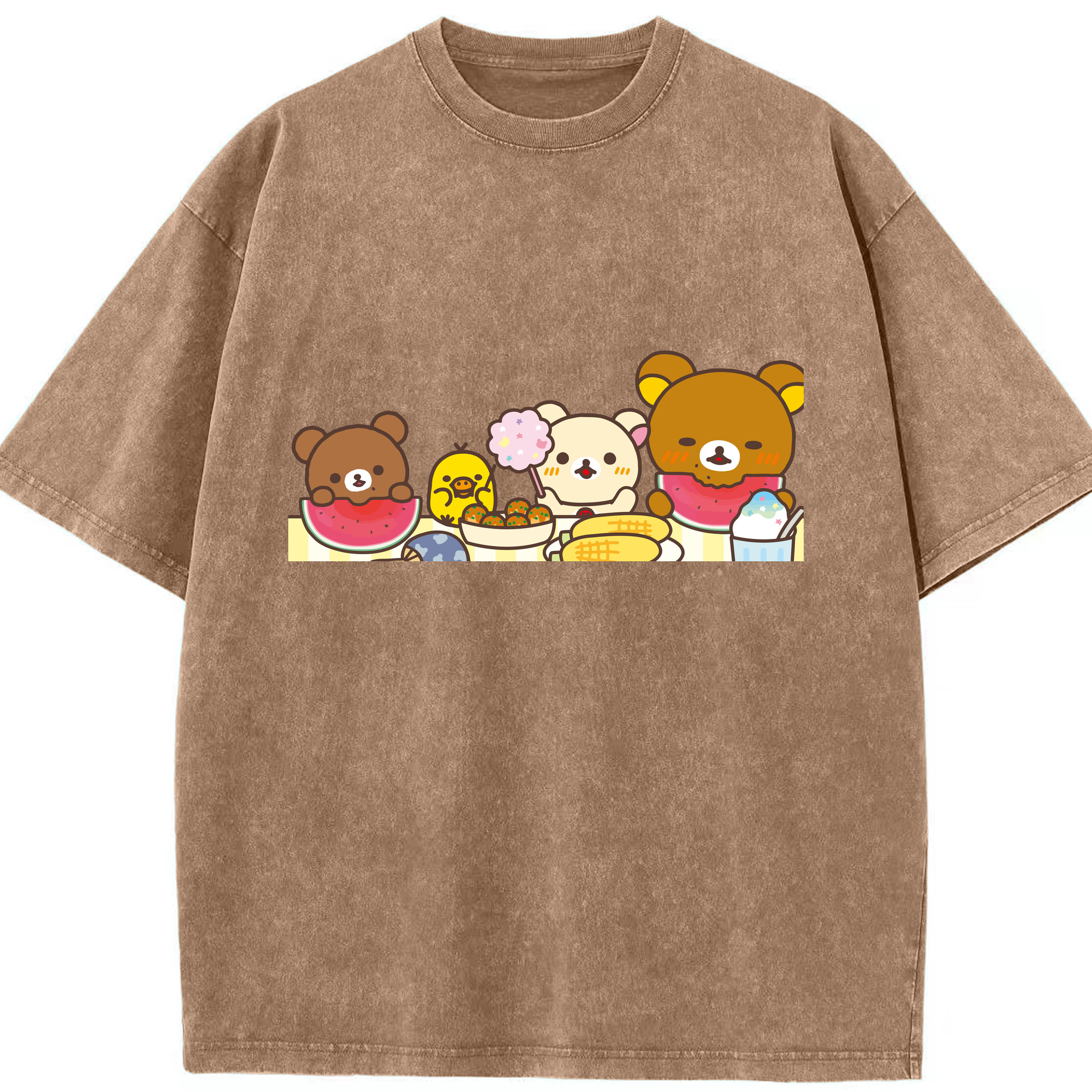 （画像用） リラックマ リラックマ キイロイトリ Rilakkuma Korilakkuma Kiiroitori 綿100% ヴィンテージ風 半袖Tシャツ（フロントプリント）