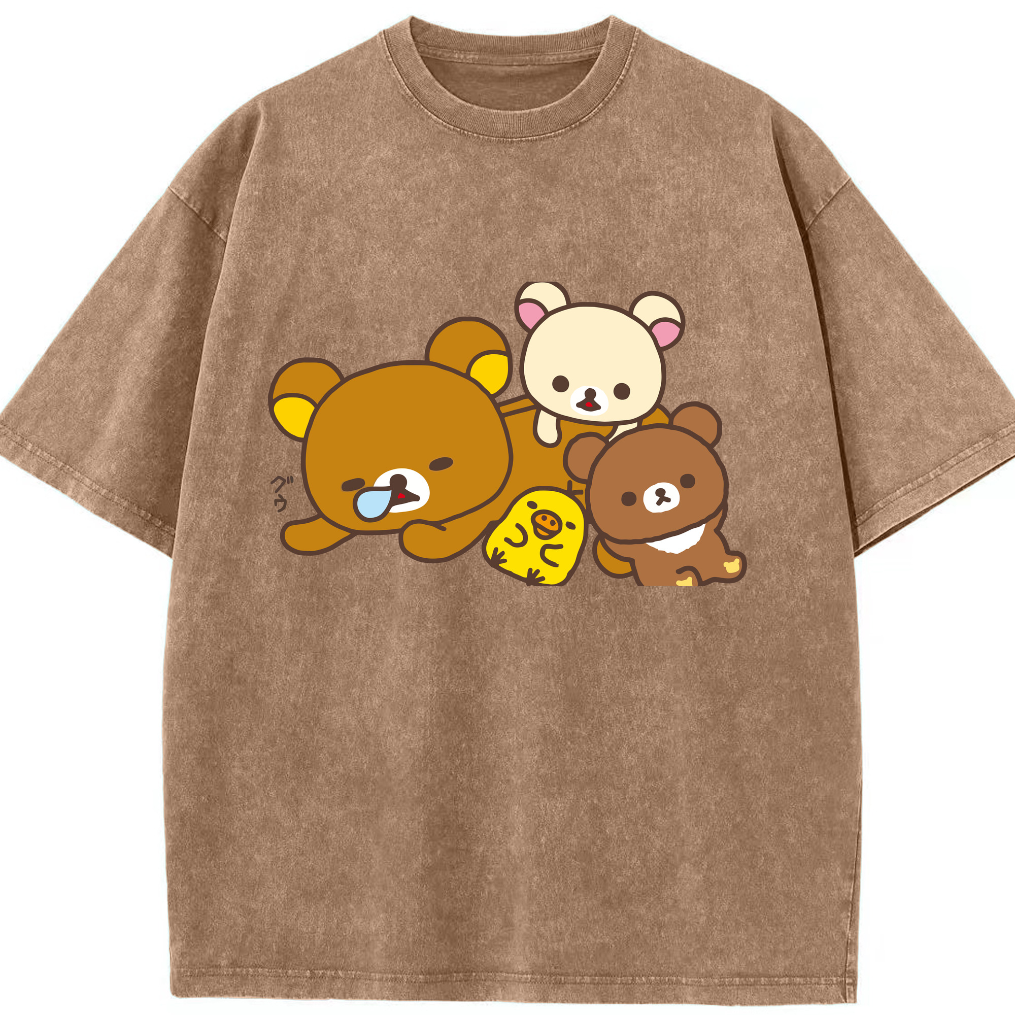 （画像用） リラックマ リラックマ キイロイトリ Rilakkuma Korilakkuma Kiiroitori 綿100% ヴィンテージ風 半袖Tシャツ（フロントプリント）