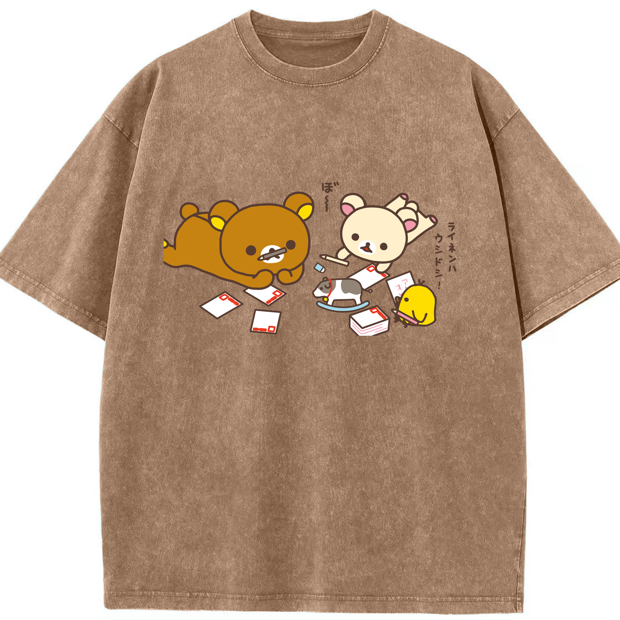 （画像用） リラックマ リラックマ キイロイトリ Rilakkuma Korilakkuma Kiiroitori 綿100% ヴィンテージ風 半袖Tシャツ（フロントプリント）