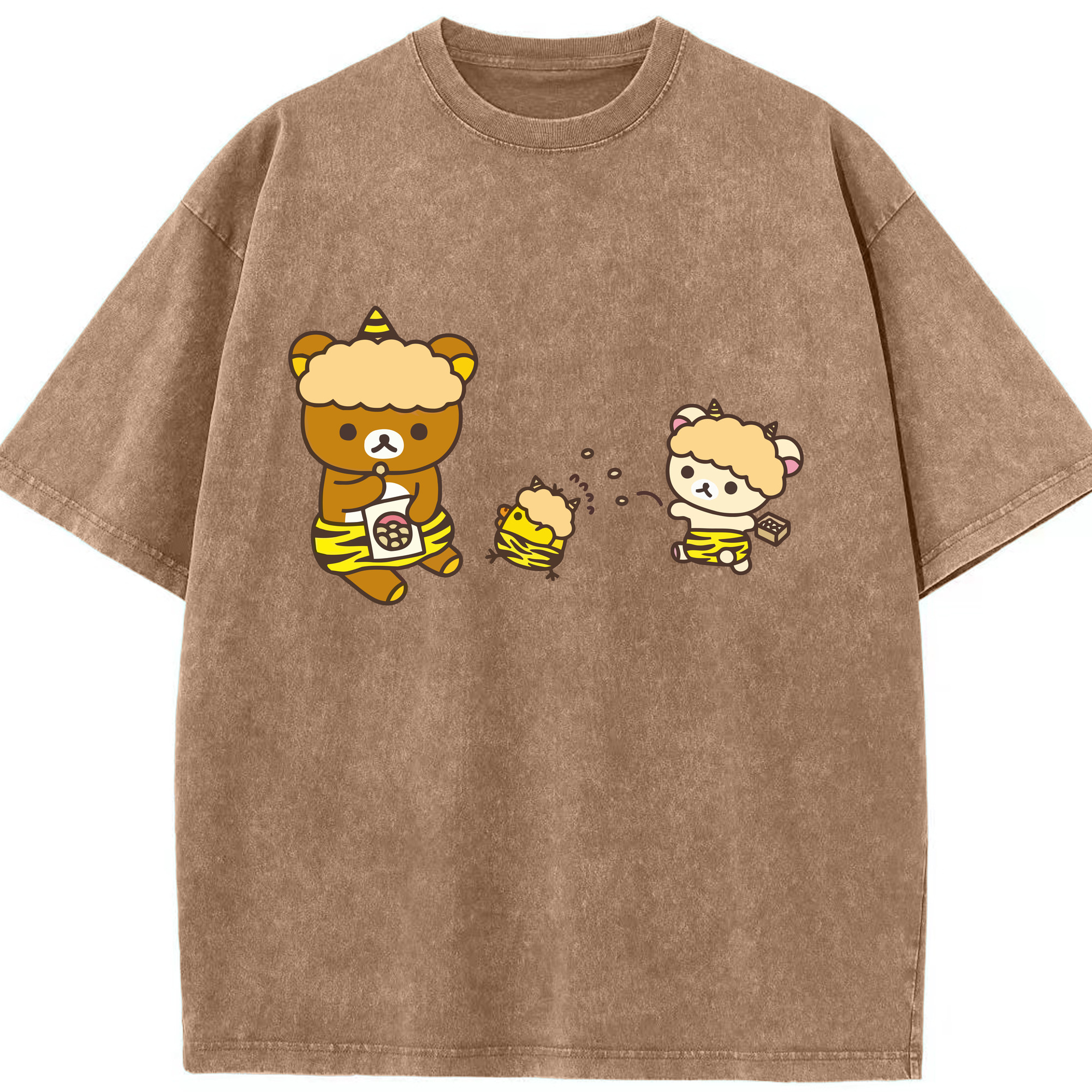 （画像用） リラックマ リラックマ キイロイトリ Rilakkuma Korilakkuma Kiiroitori 綿100% ヴィンテージ風 半袖Tシャツ（フロントプリント）