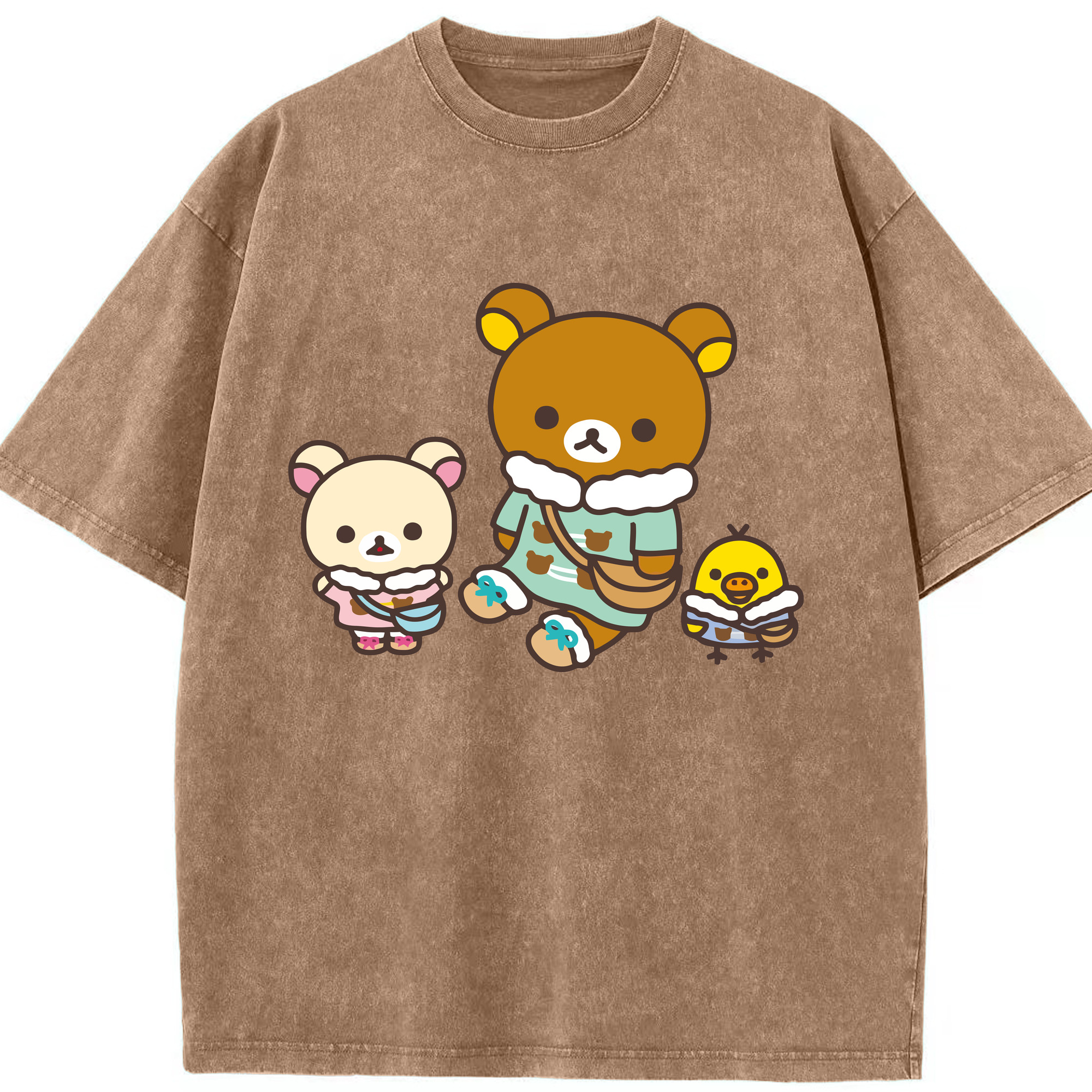 （画像用） リラックマ リラックマ キイロイトリ Rilakkuma Korilakkuma Kiiroitori 綿100% ヴィンテージ風 半袖Tシャツ（フロントプリント）