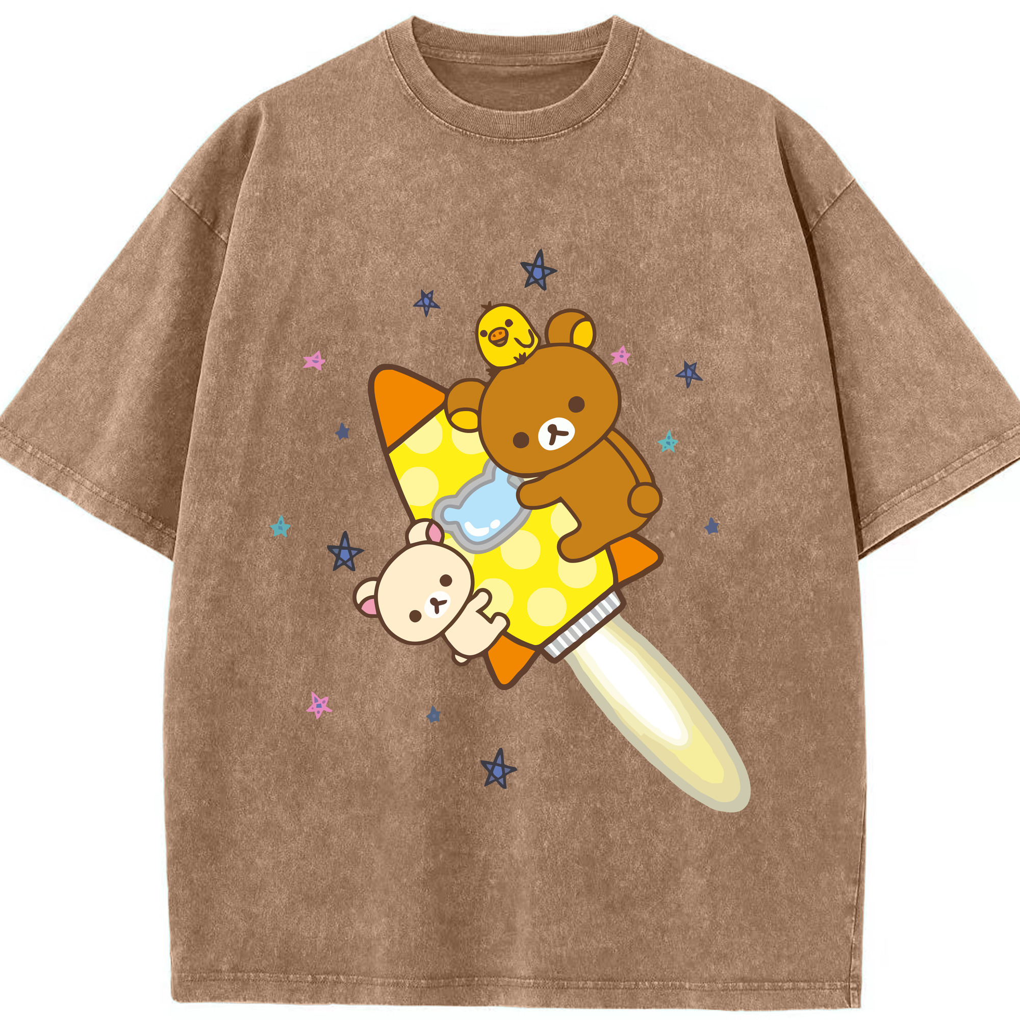 （画像用） リラックマ リラックマ キイロイトリ Rilakkuma Korilakkuma Kiiroitori 綿100% ヴィンテージ風 半袖Tシャツ（フロントプリント）