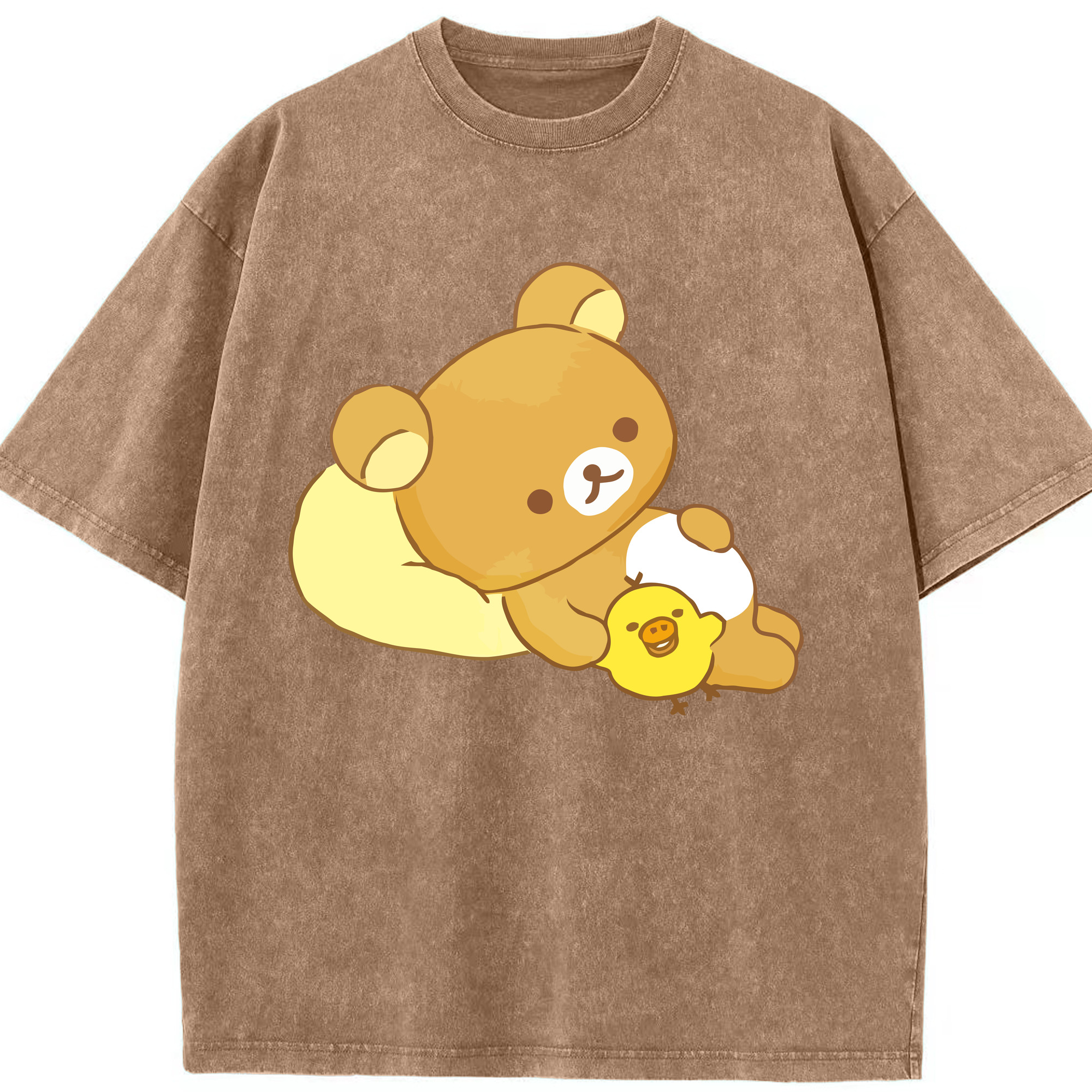 （画像用） リラックマ リラックマ キイロイトリ Rilakkuma Korilakkuma Kiiroitori 綿100% ヴィンテージ風 半袖Tシャツ（フロントプリント）