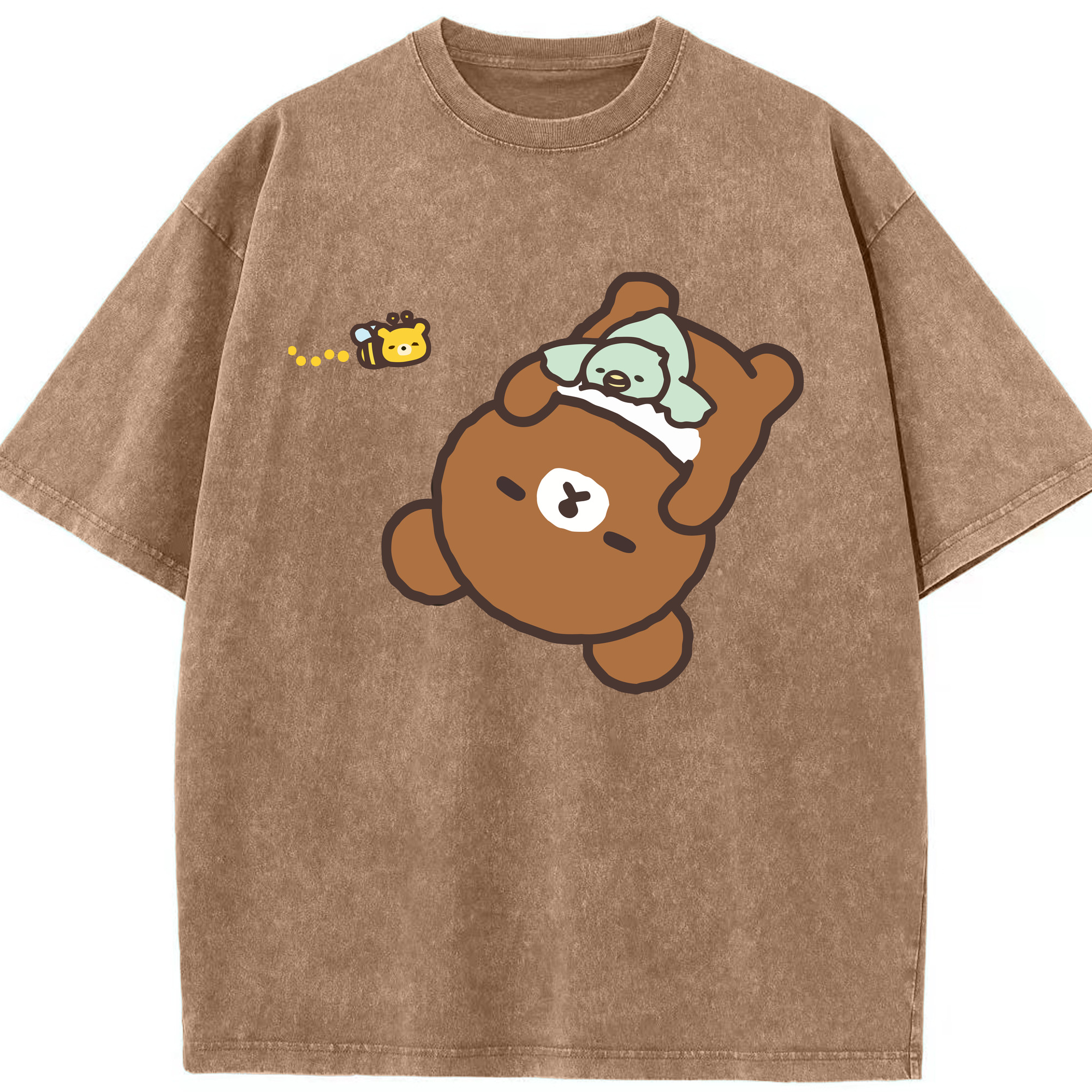 （画像用） リラックマ リラックマ キイロイトリ Rilakkuma Korilakkuma Kiiroitori 綿100% ヴィンテージ風 半袖Tシャツ（フロントプリント）