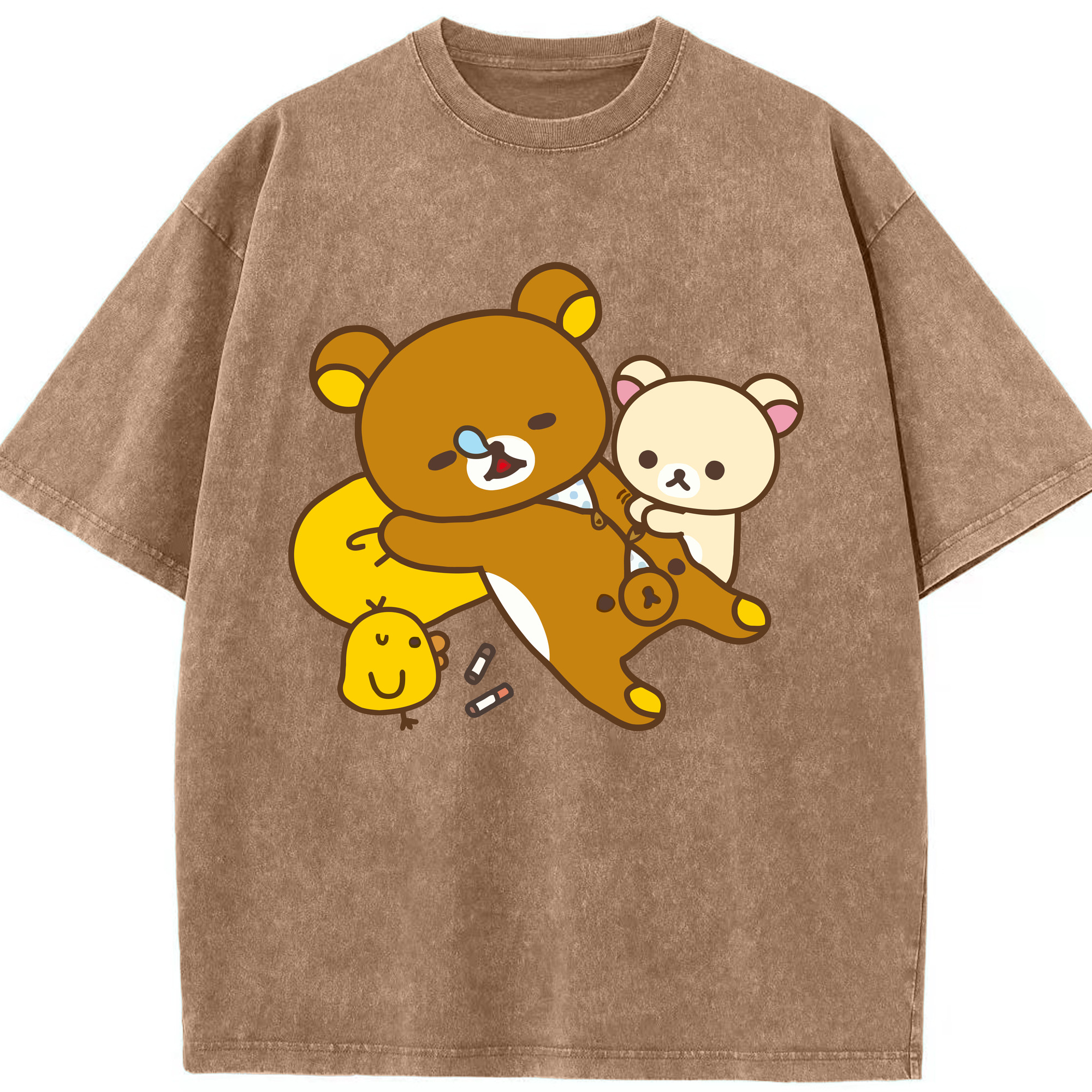 （画像用） リラックマ リラックマ キイロイトリ Rilakkuma Korilakkuma Kiiroitori 綿100% ヴィンテージ風 半袖Tシャツ（フロントプリント）