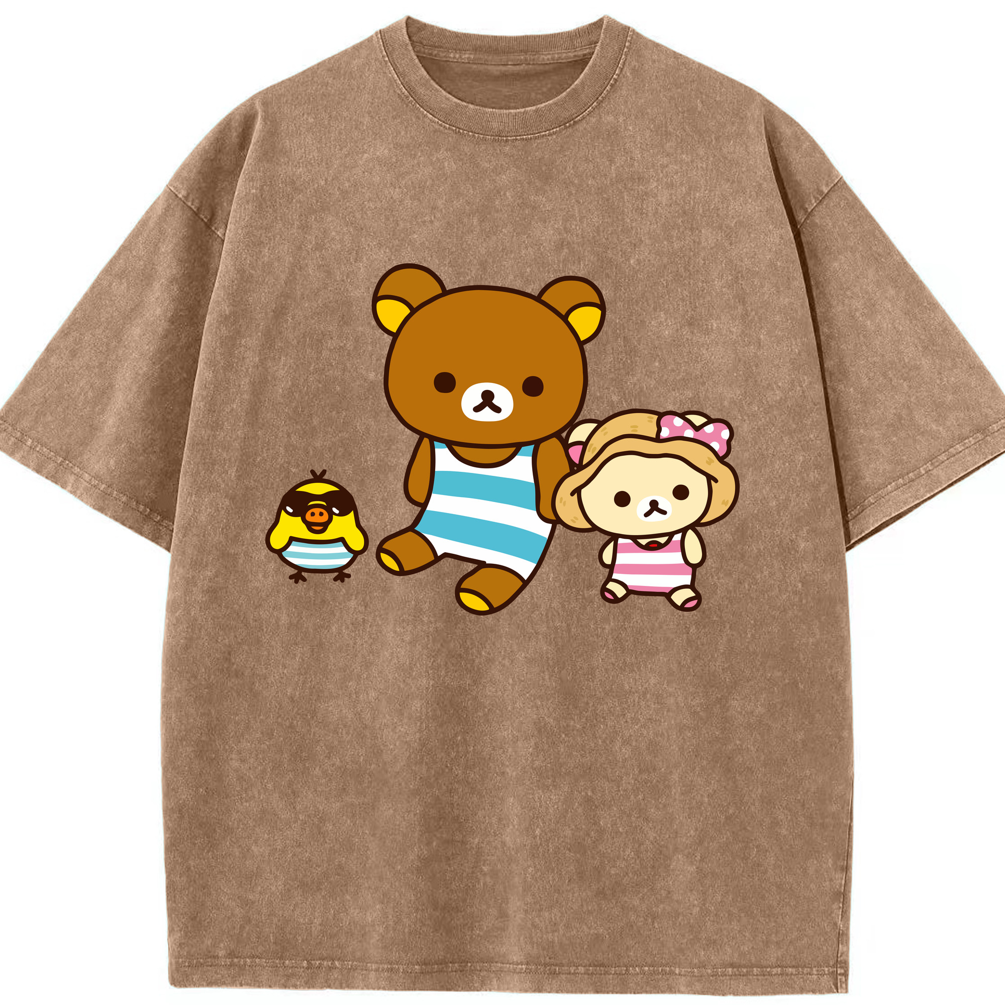 （画像用） リラックマ リラックマ キイロイトリ Rilakkuma Korilakkuma Kiiroitori 綿100% ヴィンテージ風 半袖Tシャツ（フロントプリント）