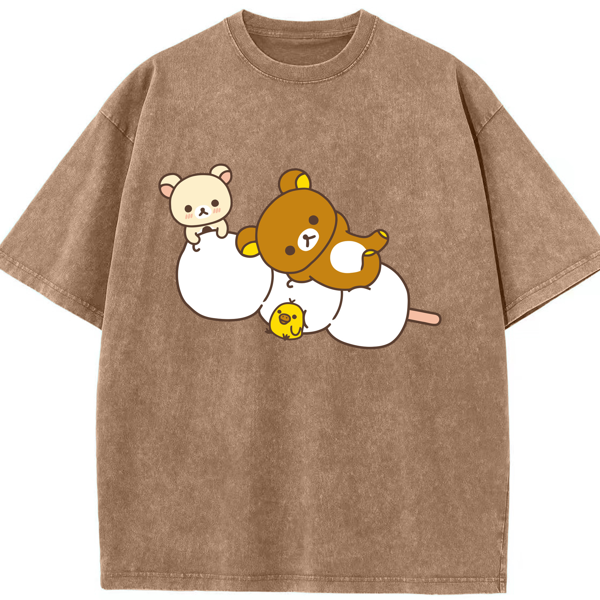 （画像用） リラックマ リラックマ キイロイトリ Rilakkuma Korilakkuma Kiiroitori 綿100% ヴィンテージ風 半袖Tシャツ（フロントプリント）