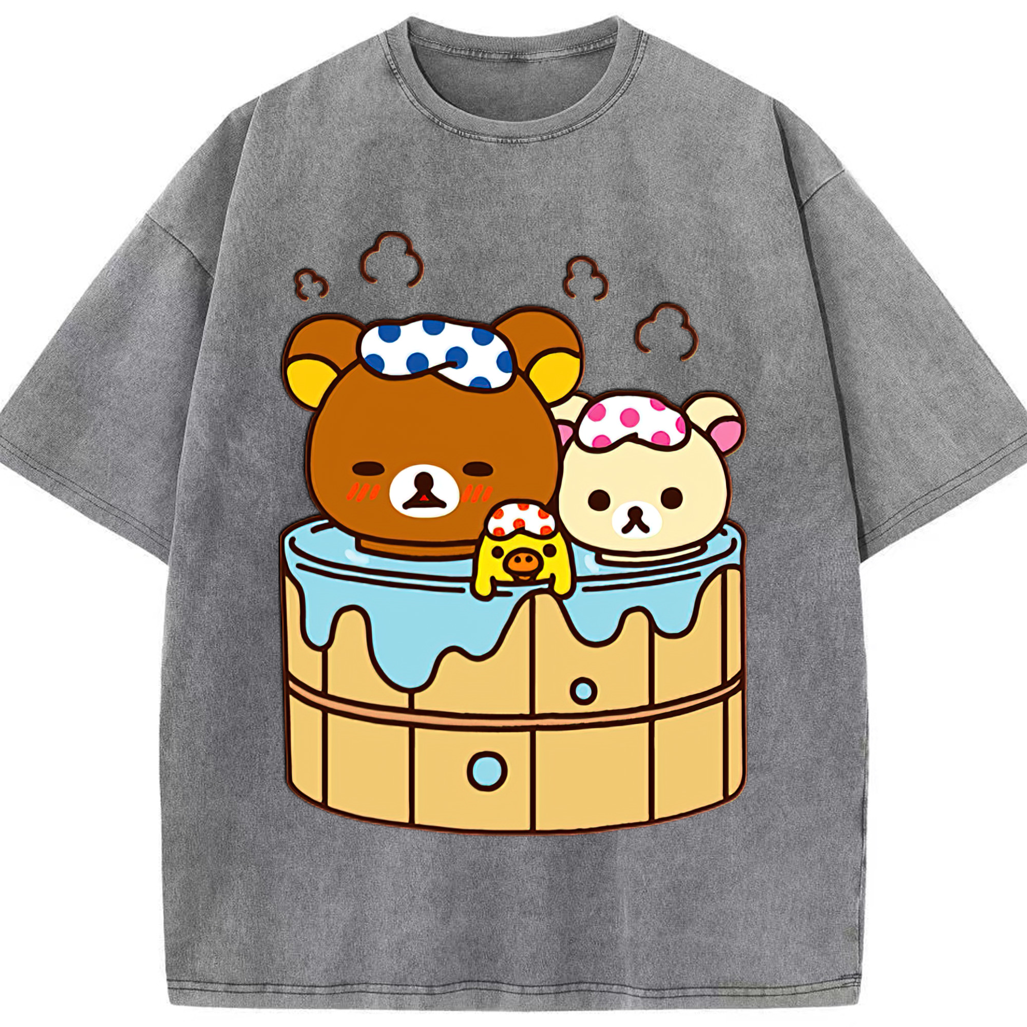 （画像用） リラックマ リラックマ キイロイトリ Rilakkuma Korilakkuma Kiiroitori 綿100% ヴィンテージ風 半袖Tシャツ（フロントプリント）