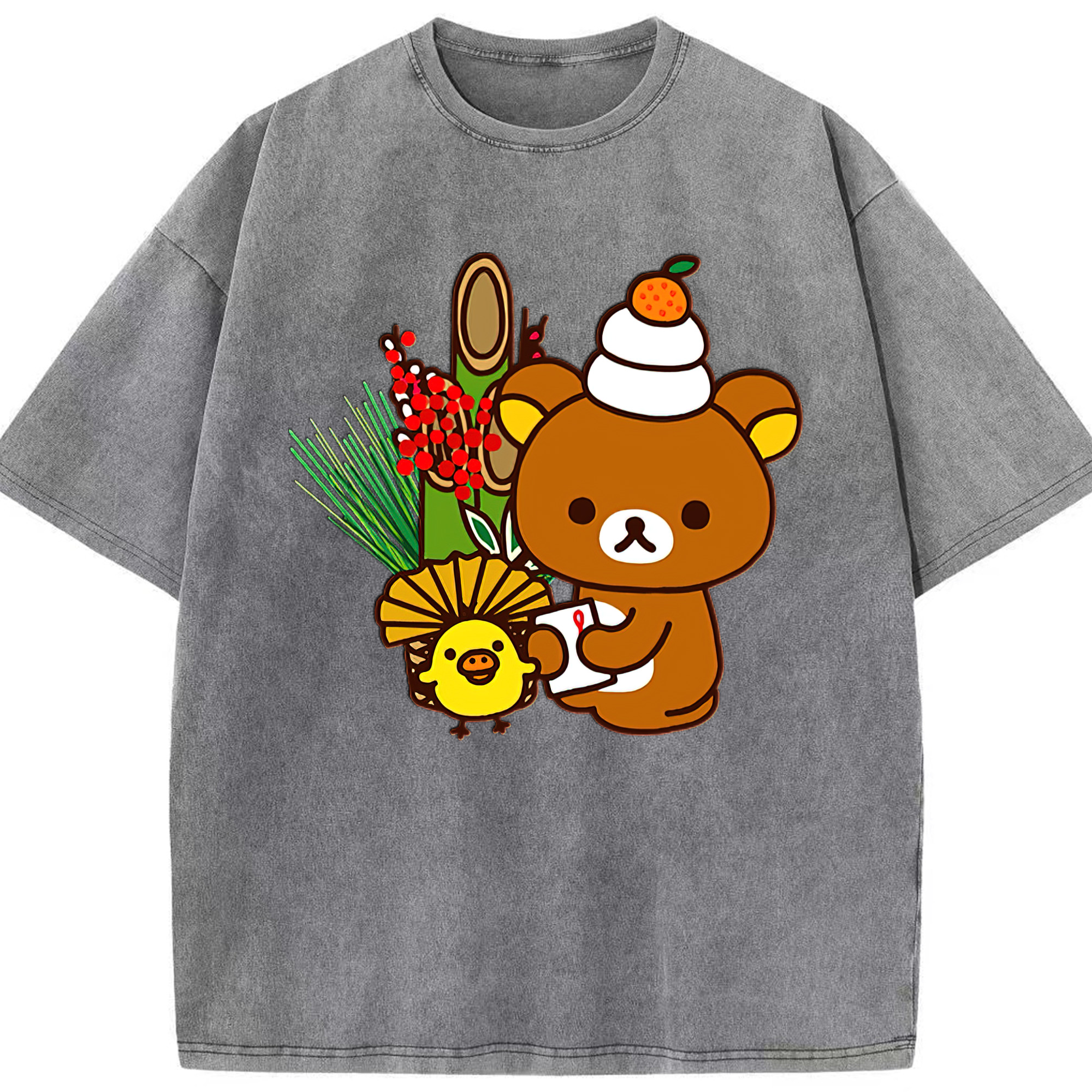 （画像用） リラックマ リラックマ キイロイトリ Rilakkuma Korilakkuma Kiiroitori 綿100% ヴィンテージ風 半袖Tシャツ（フロントプリント）