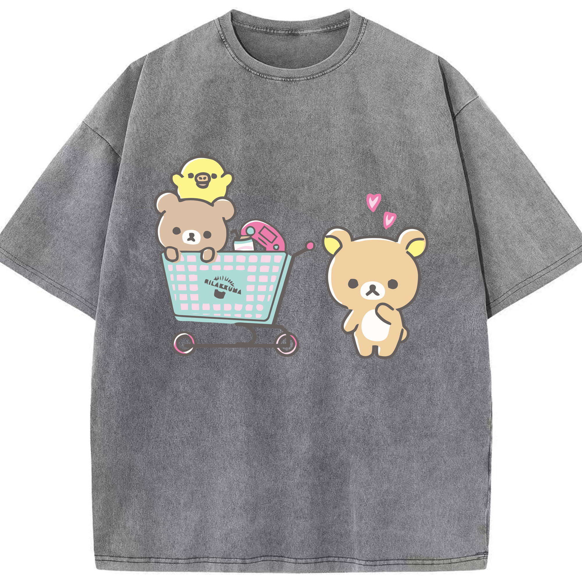 （画像用） リラックマ リラックマ キイロイトリ Rilakkuma Korilakkuma Kiiroitori 綿100% ヴィンテージ風 半袖Tシャツ（フロントプリント）