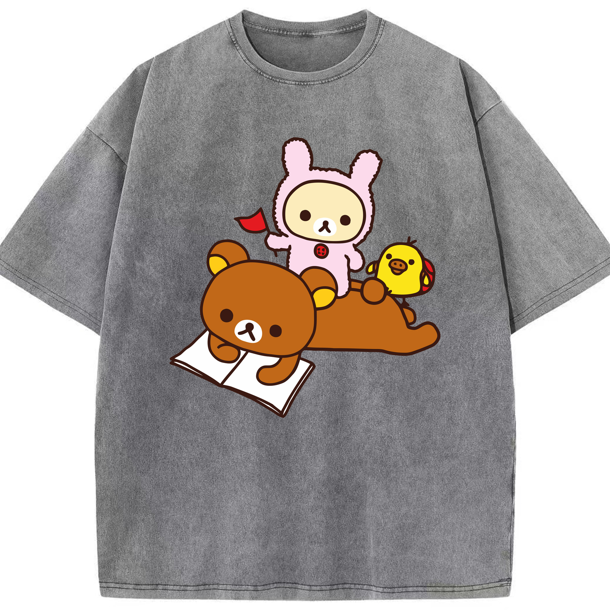 （画像用） リラックマ リラックマ キイロイトリ Rilakkuma Korilakkuma Kiiroitori 綿100% ヴィンテージ風 半袖Tシャツ（フロントプリント）