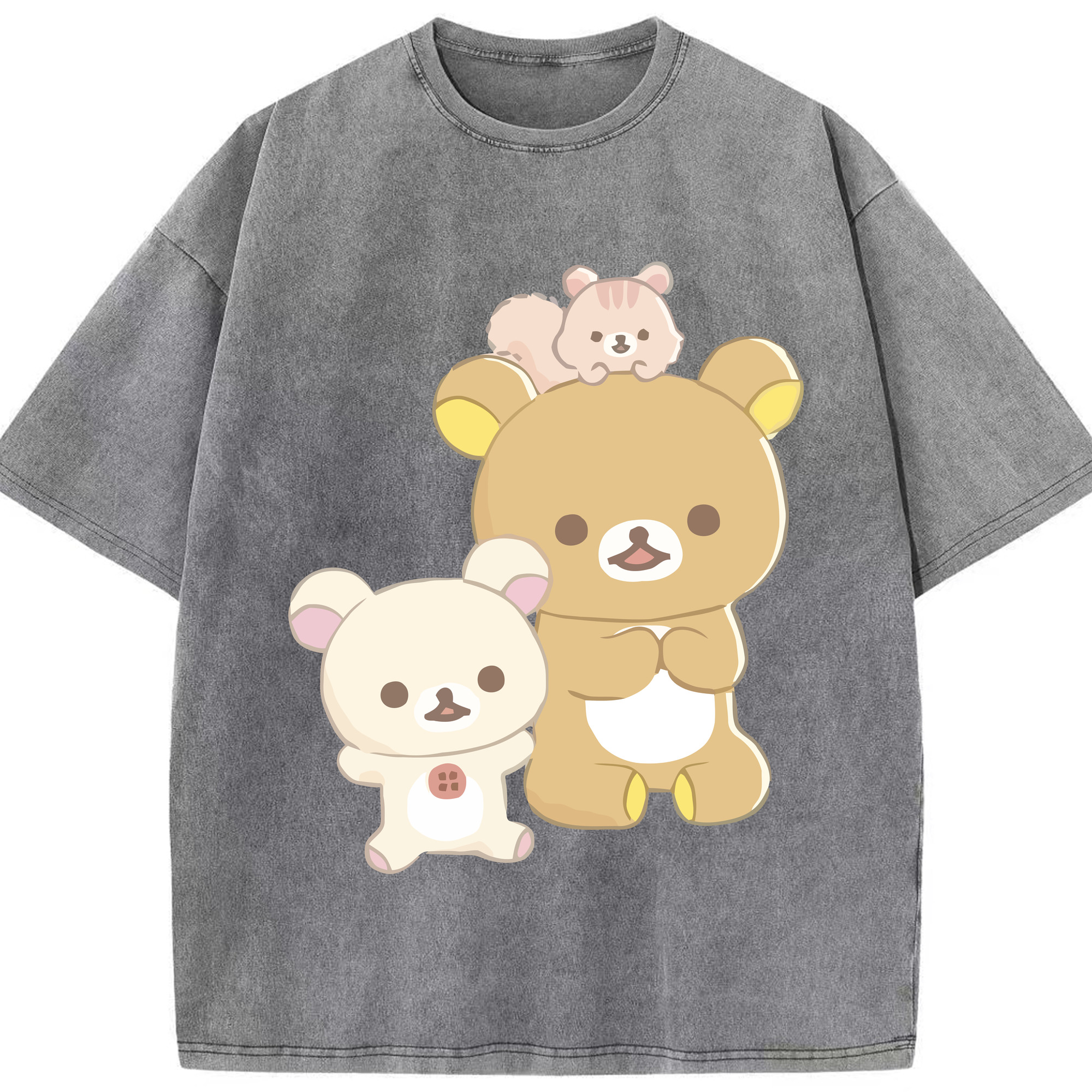 （画像用） リラックマ リラックマ キイロイトリ Rilakkuma Korilakkuma Kiiroitori 綿100% ヴィンテージ風 半袖Tシャツ（フロントプリント）