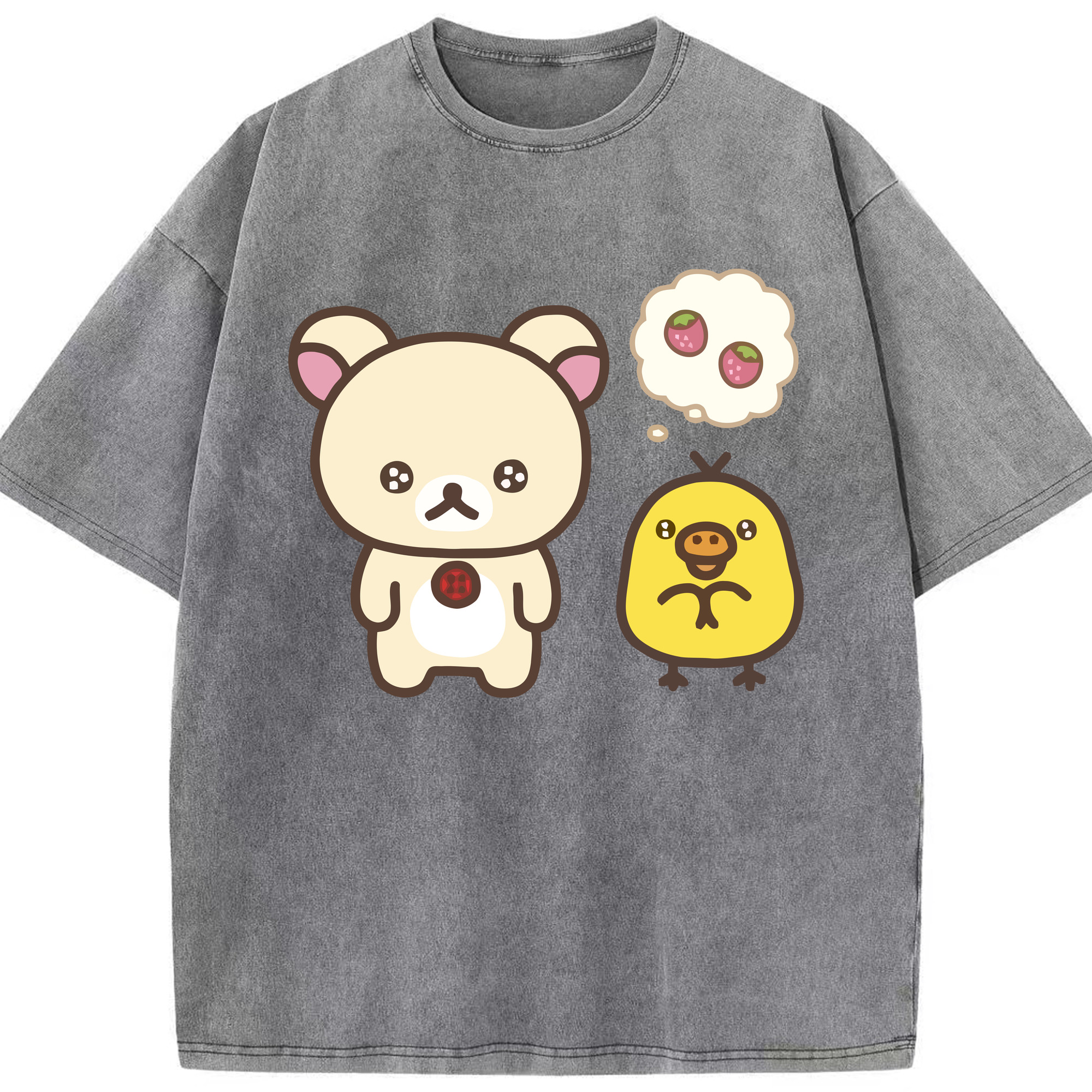（画像用） リラックマ リラックマ キイロイトリ Rilakkuma Korilakkuma Kiiroitori 綿100% ヴィンテージ風 半袖Tシャツ（フロントプリント）